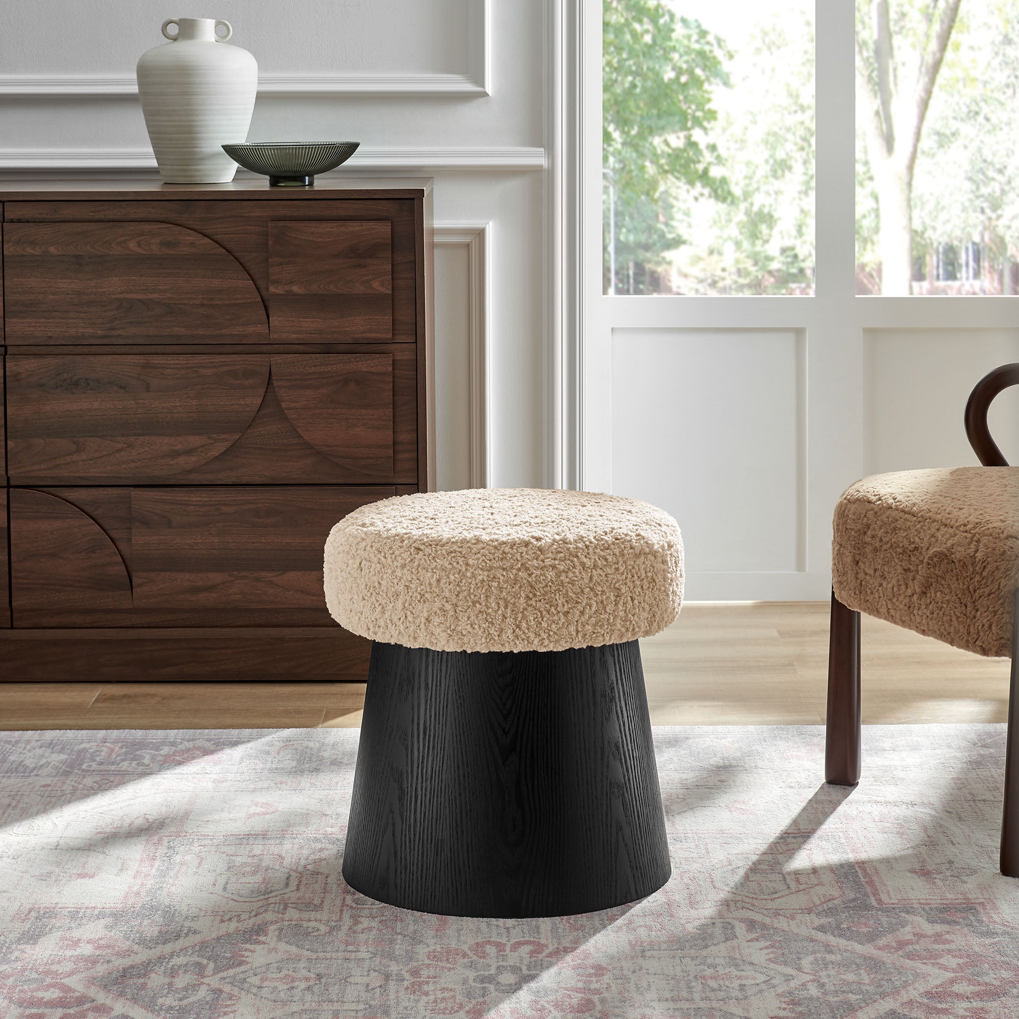 Ketra Round Faux Shearling Ottoman Footstool