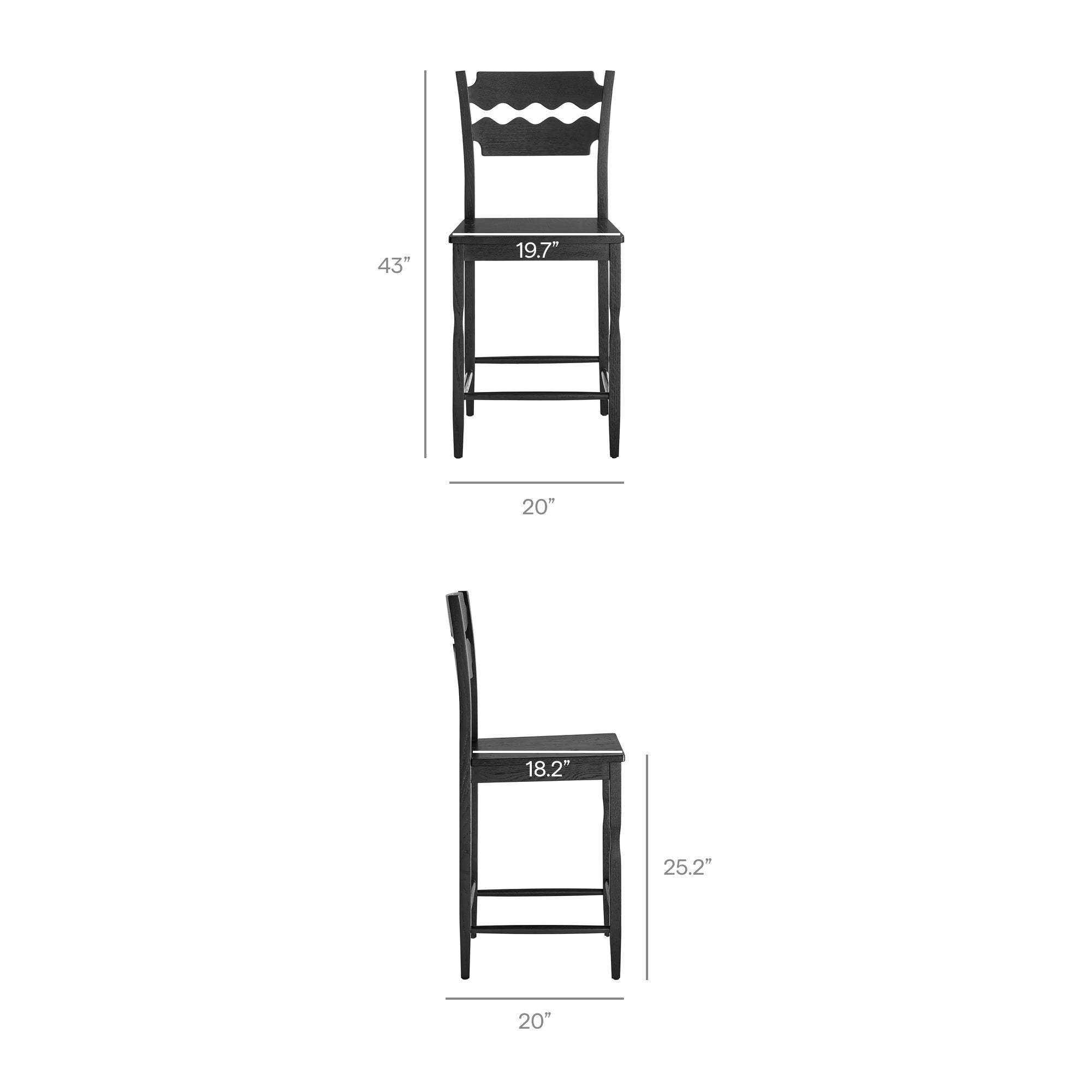Jax Oak Wood Counter Stool With Wavy Razor Back