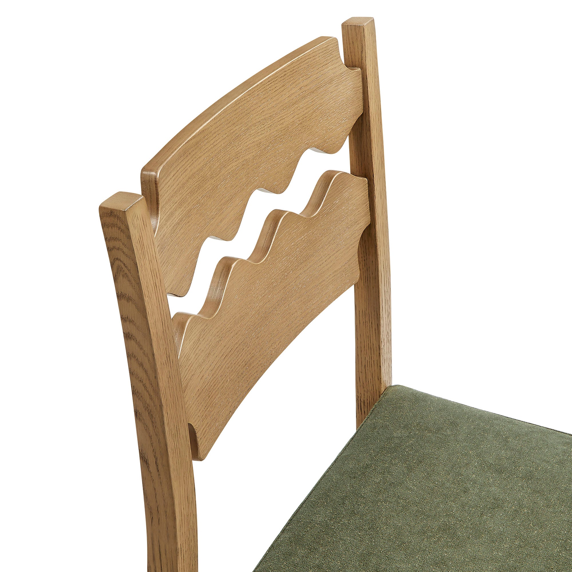 Jax Oak Wood Counter Stool With Wavy Razor Back and Cushion