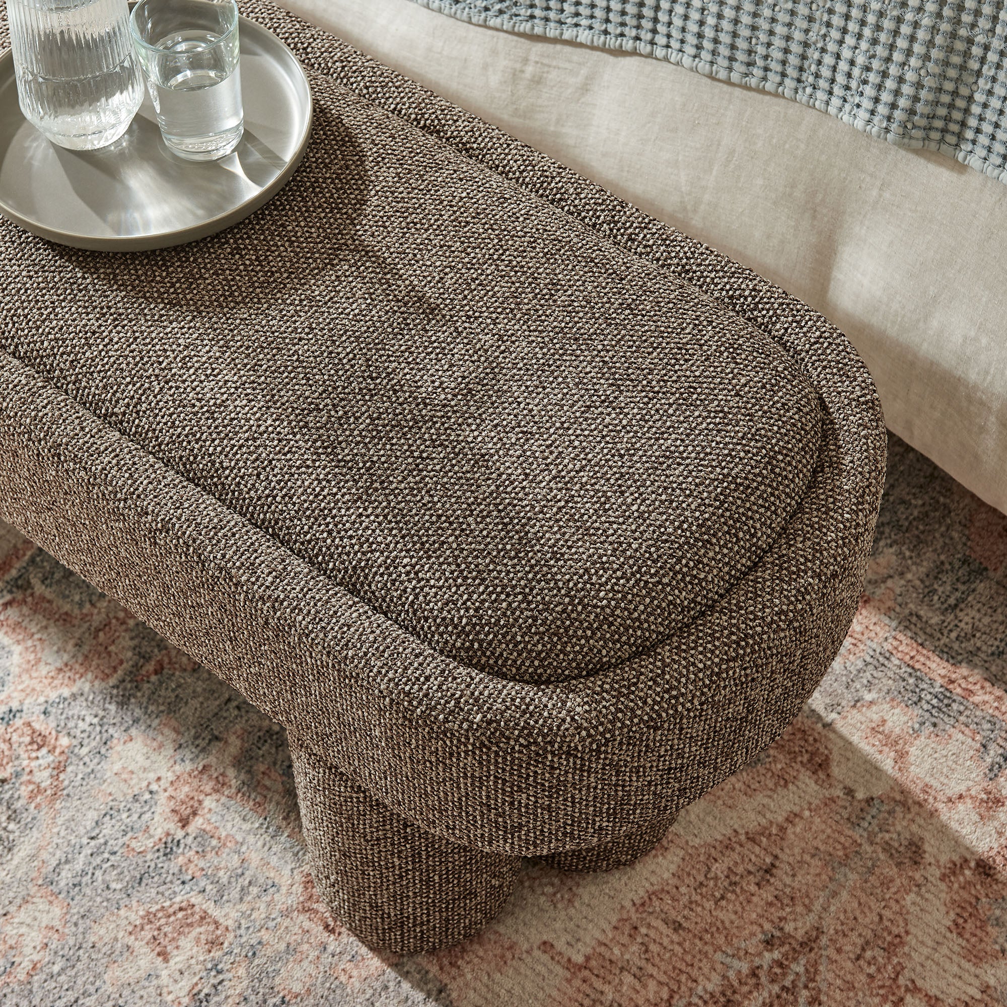 Mossi 52-Inch Oval Boucle Fabric Bench