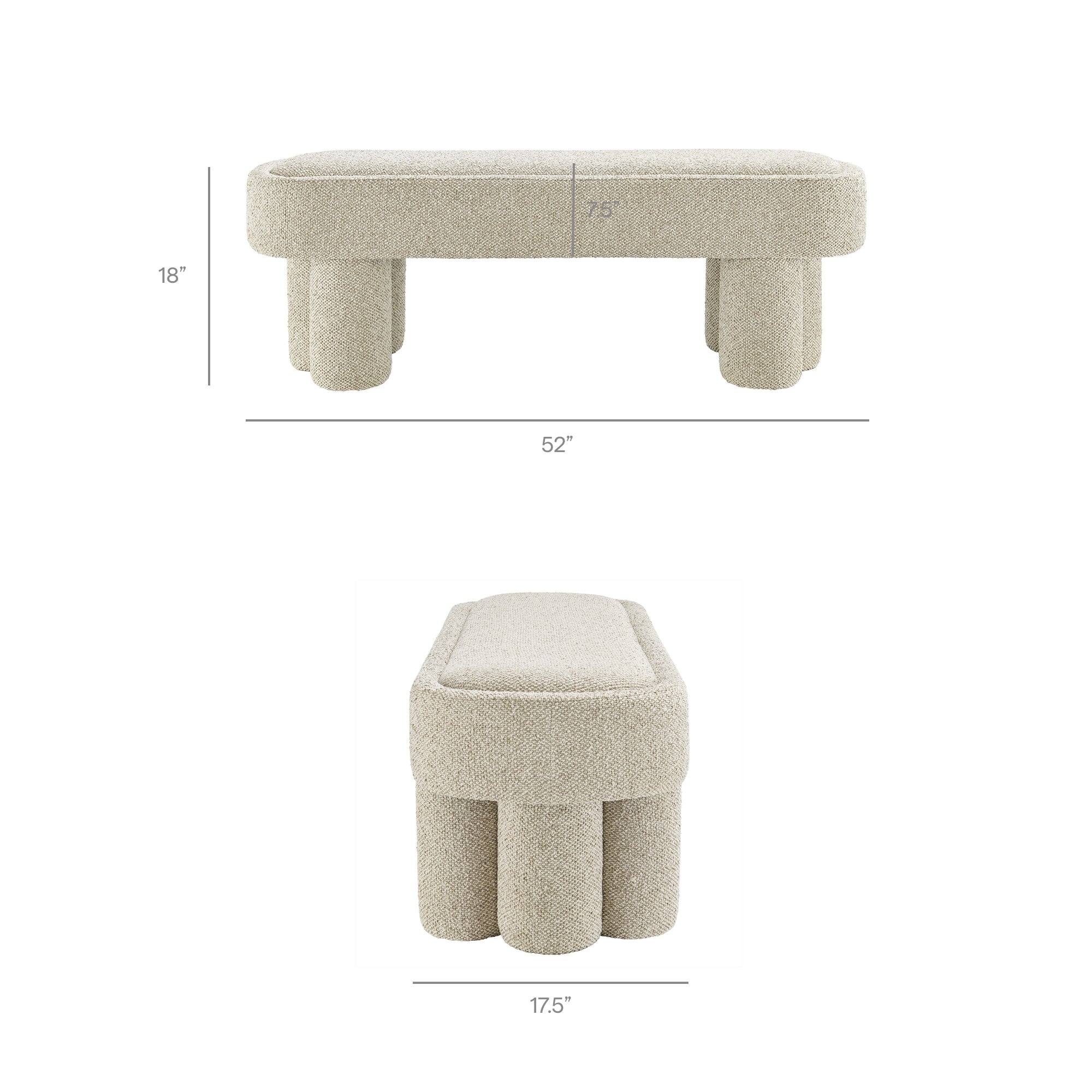 Mossi 52-Inch Oval Boucle Fabric Bench