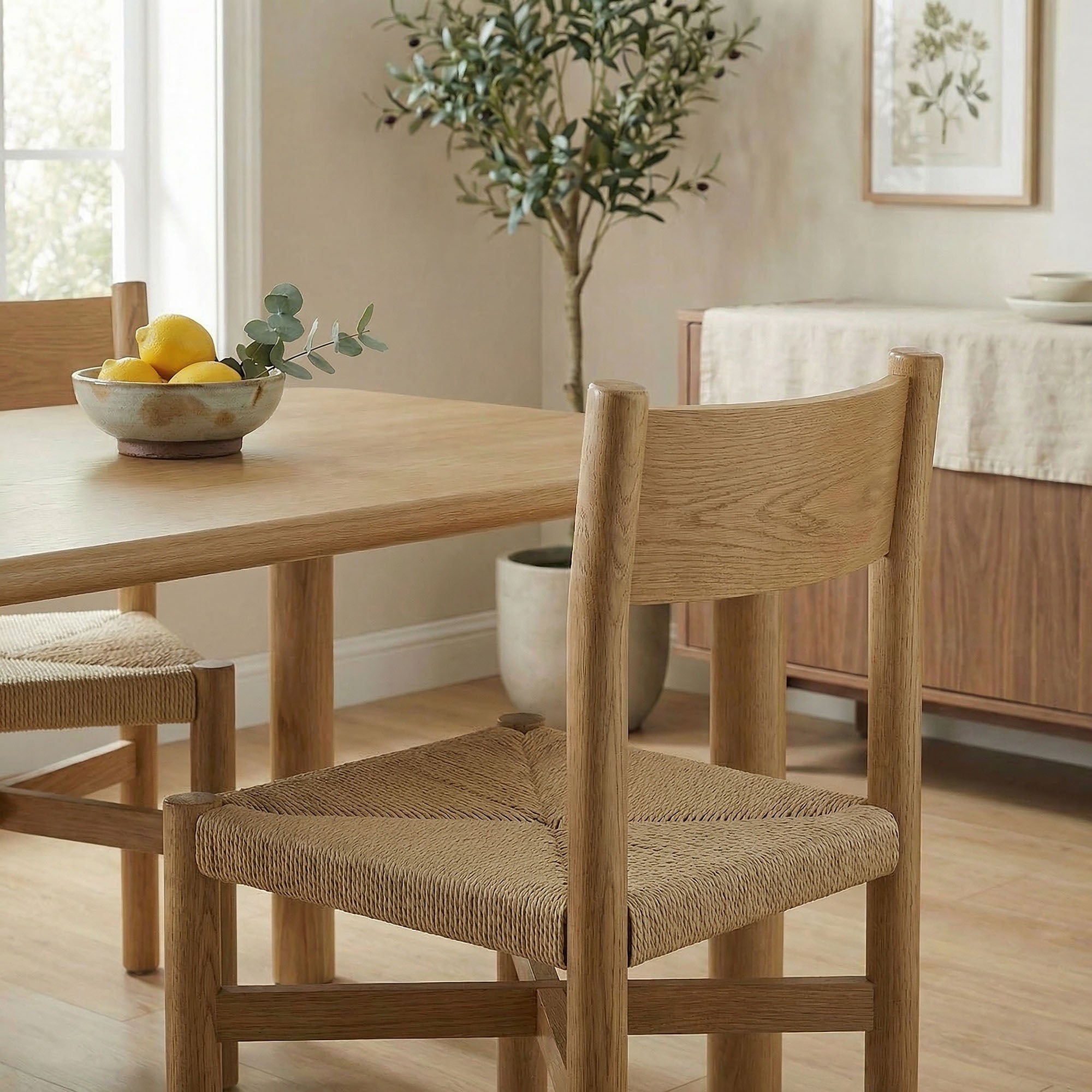 Alvia Wood Dining Side Chair With Woven Seat