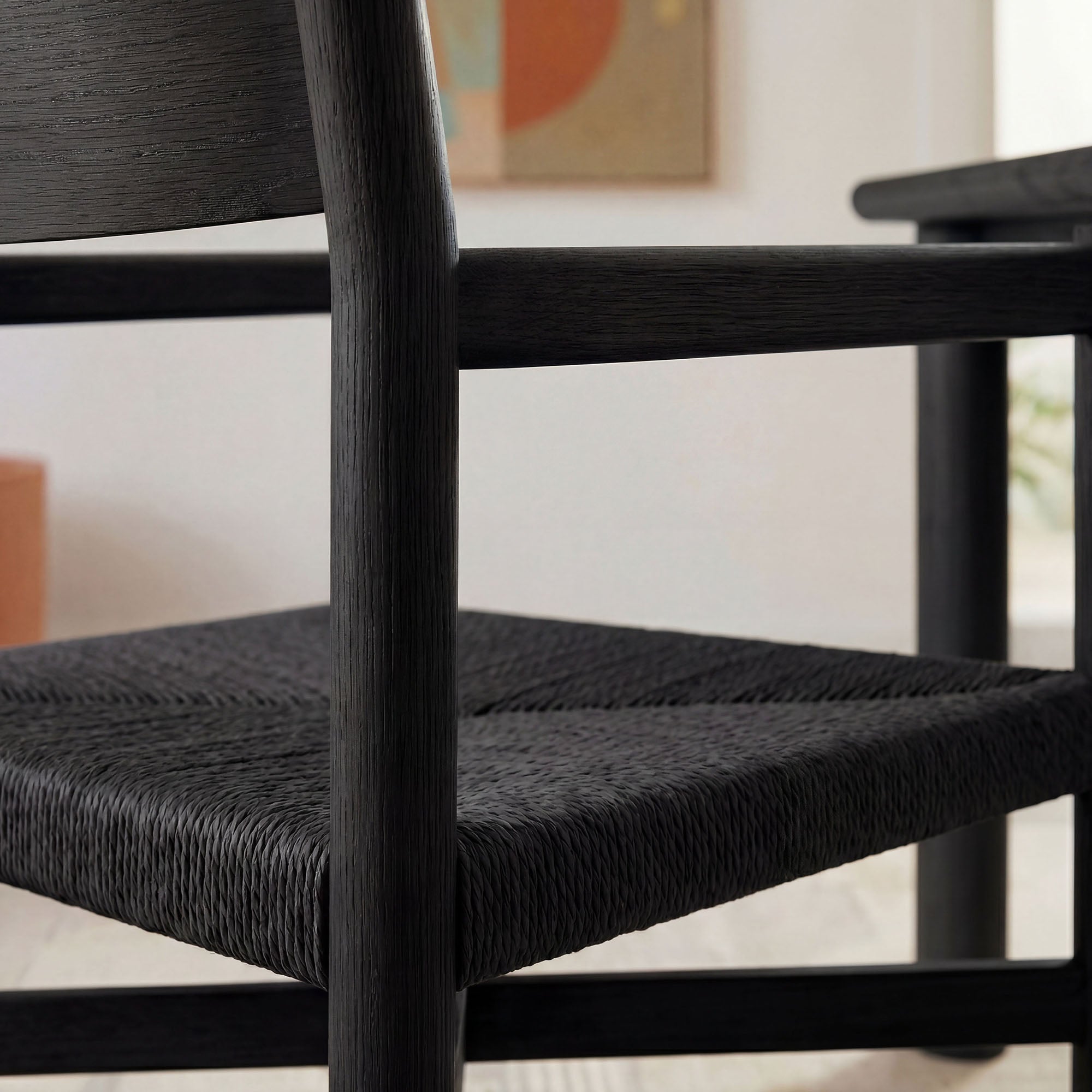 Alvia Wood Dining Armchairs With Woven Seats Set of 2