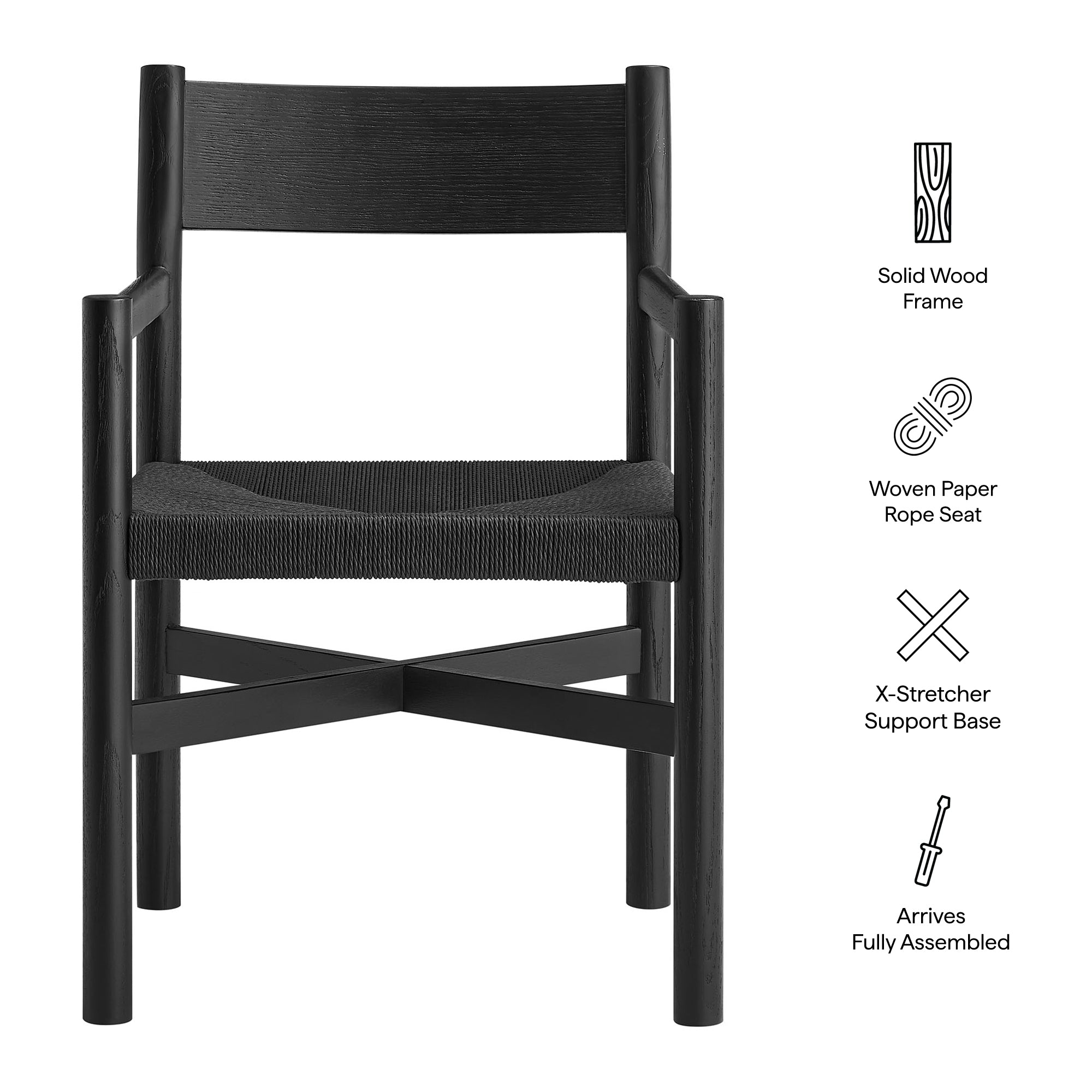 Alvia Wood Dining Armchairs With Woven Seats Set of 2
