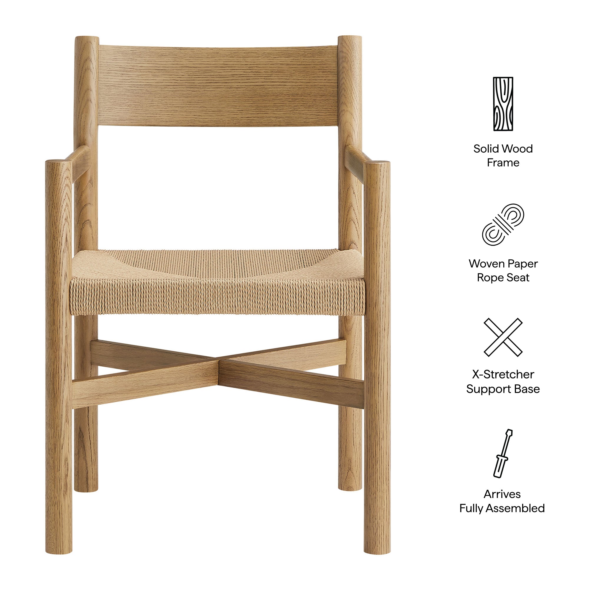 Alvia Wood Dining Armchairs With Woven Seats Set of 2