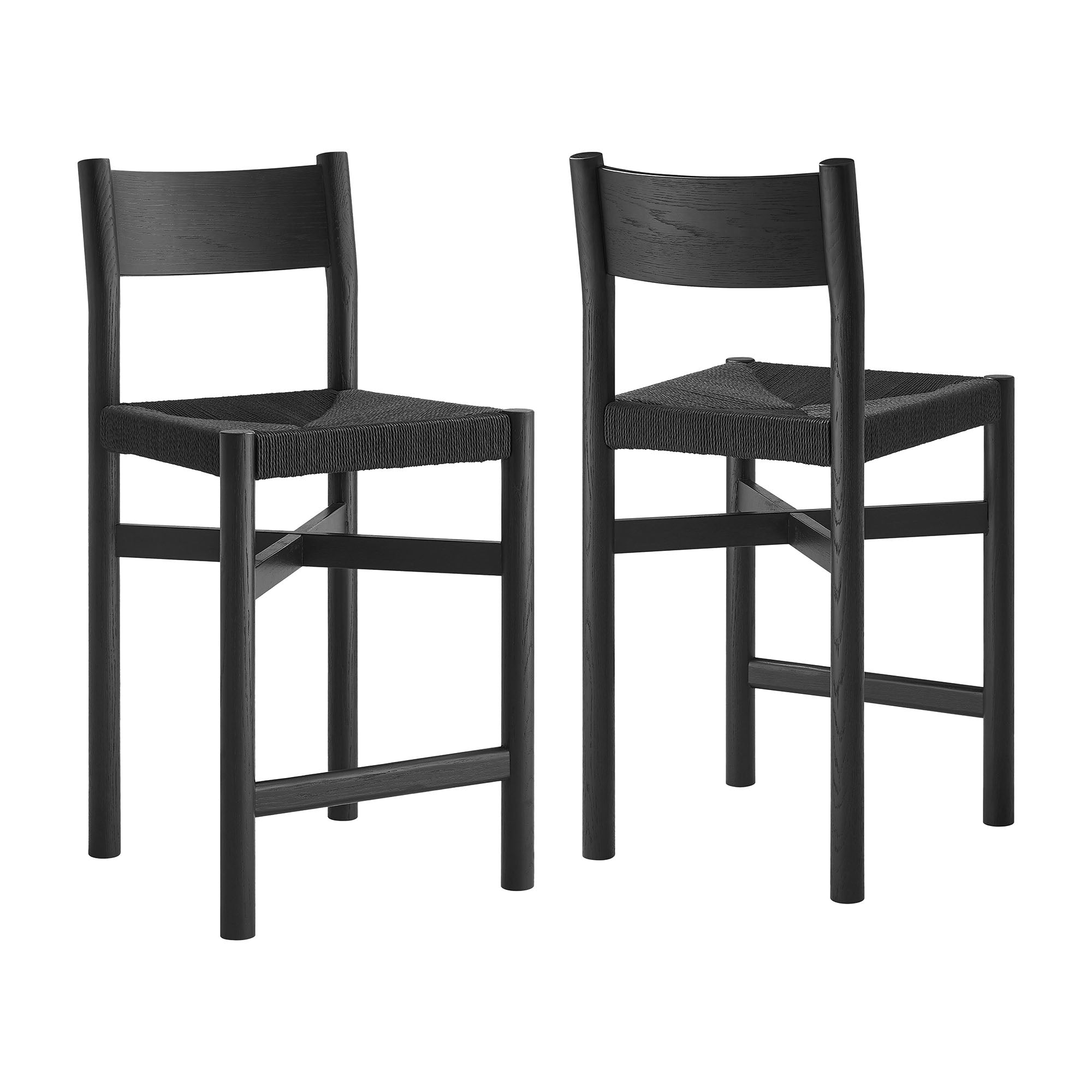 Alvia Wood Counter Stool With Woven Seats Set of 2
