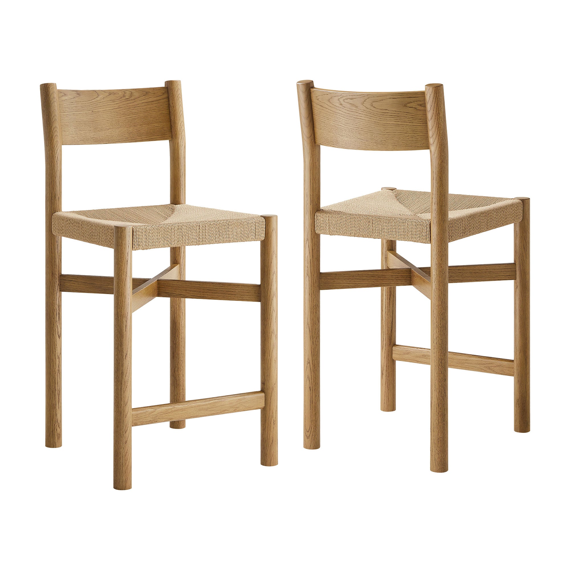 Alvia Wood Counter Stool With Woven Seats Set of 2