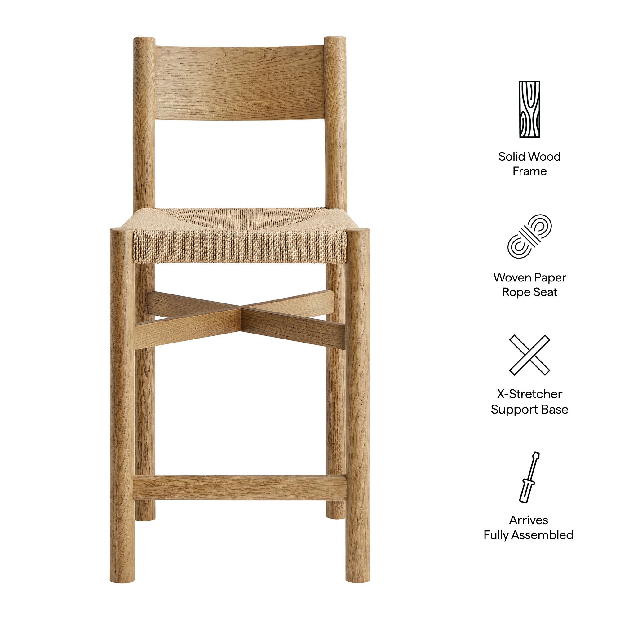 Alvia Wood Counter Stool With Woven Seats Set of 2