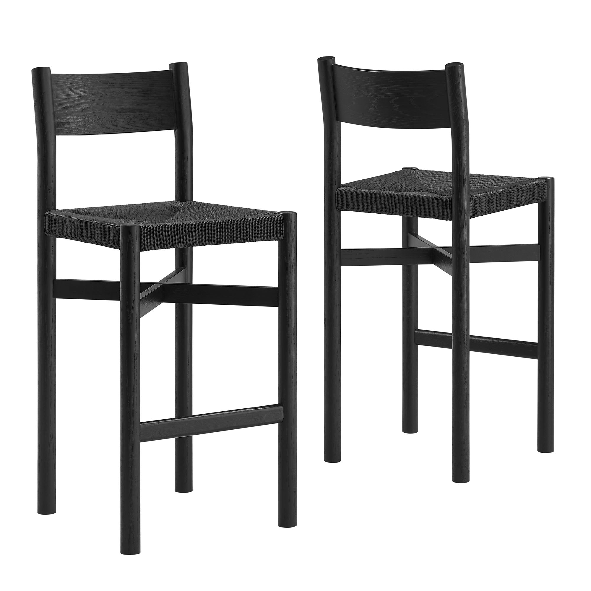 Alvia Wood Bar Stool With Woven Seats Set of 2