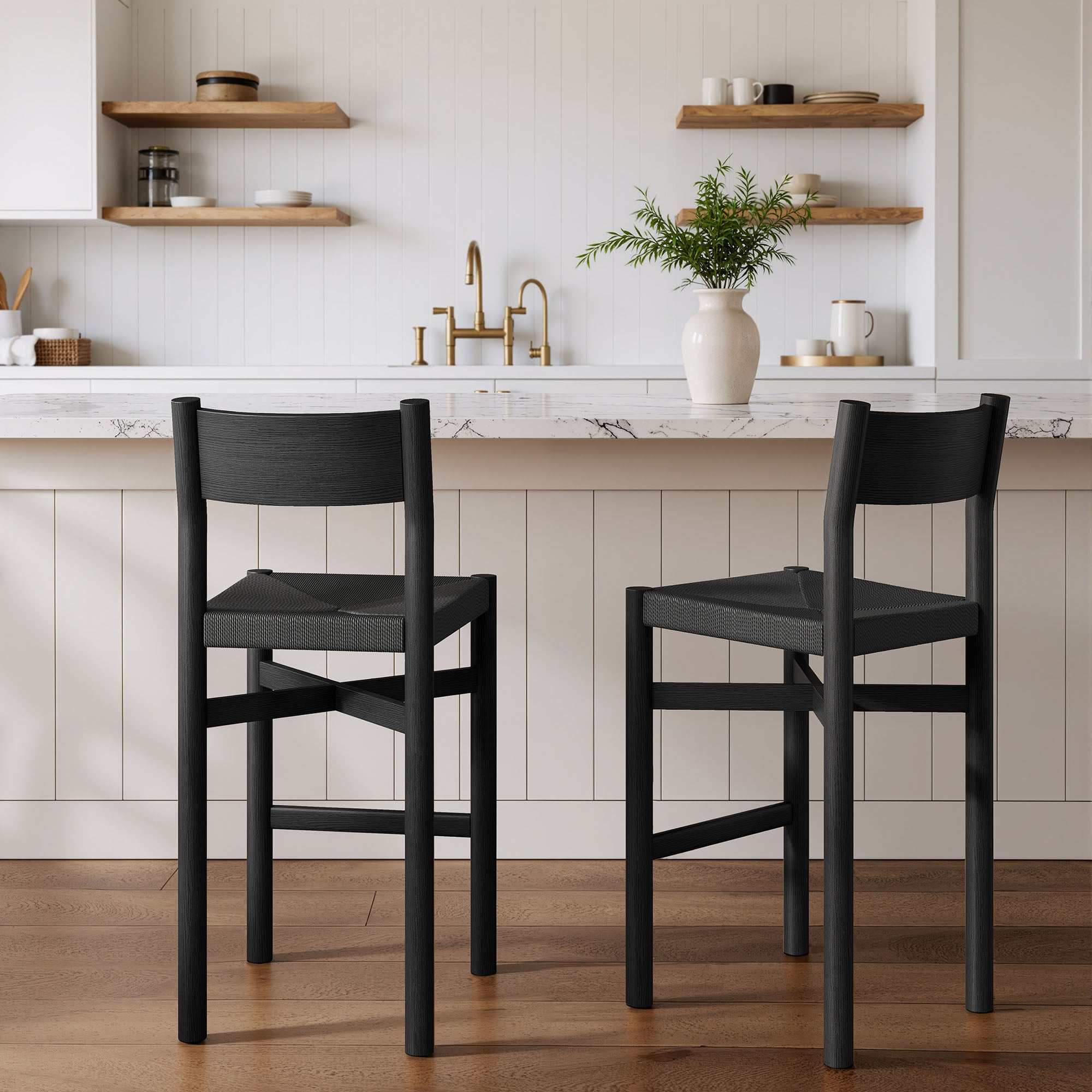 Alvia Wood Bar Stool With Woven Seats Set of 2