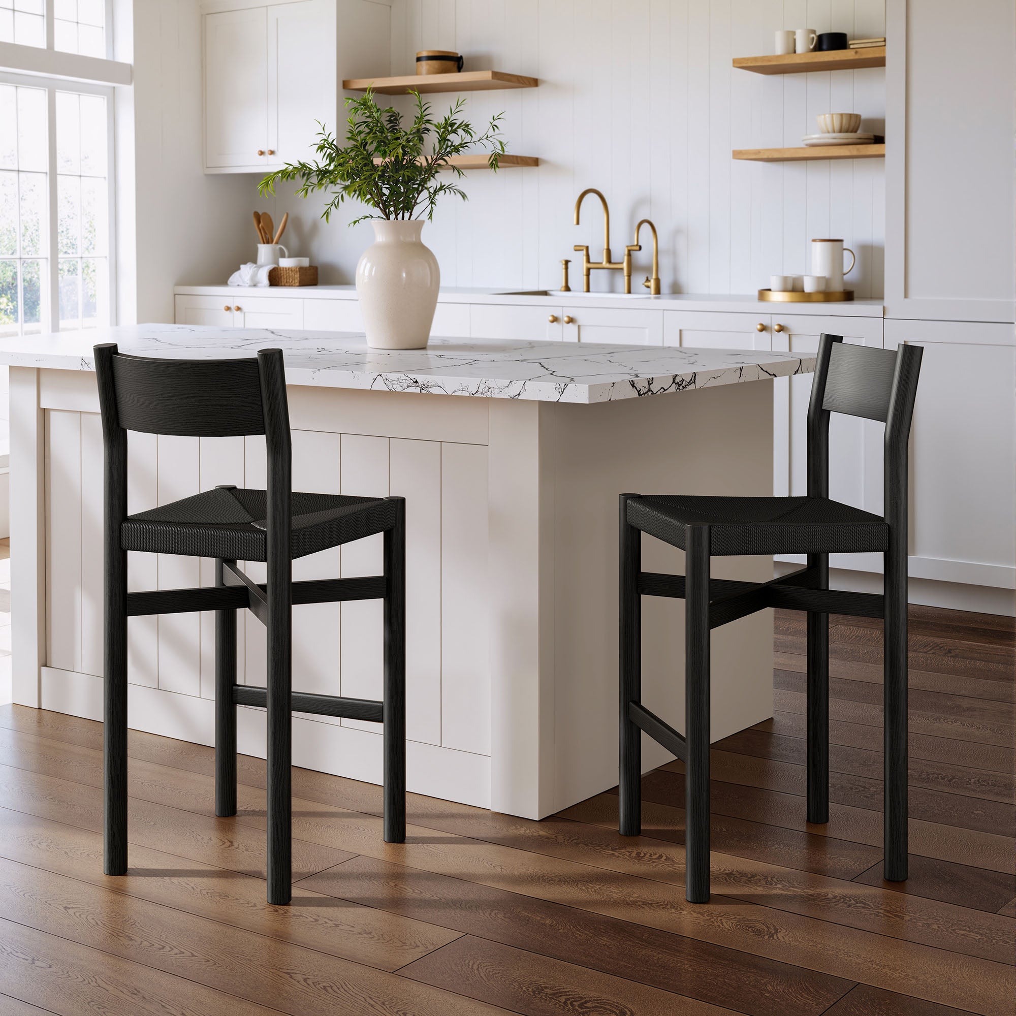 Alvia Wood Bar Stool With Woven Seats Set of 2