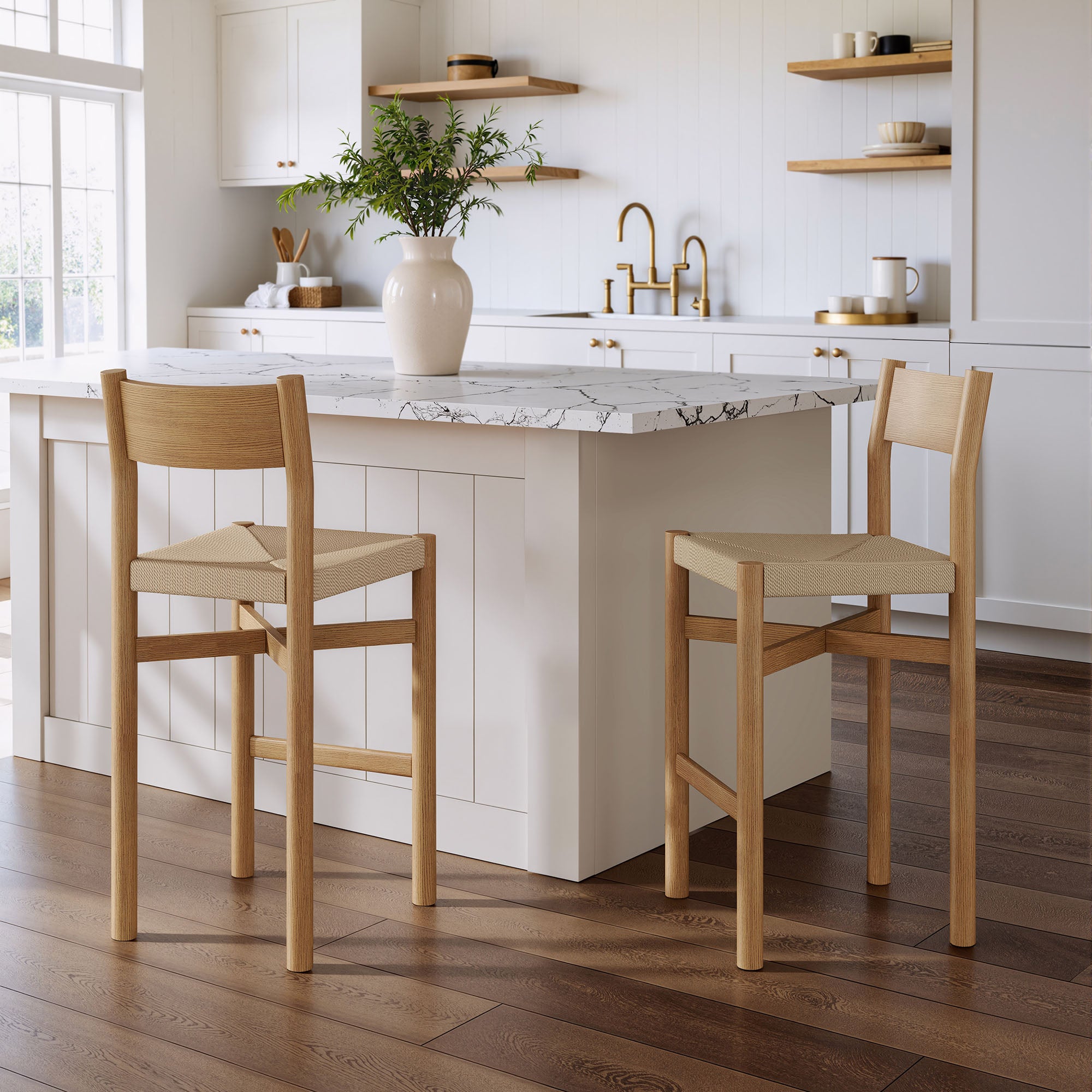 Alvia Wood Bar Stool With Woven Seats Set of 2
