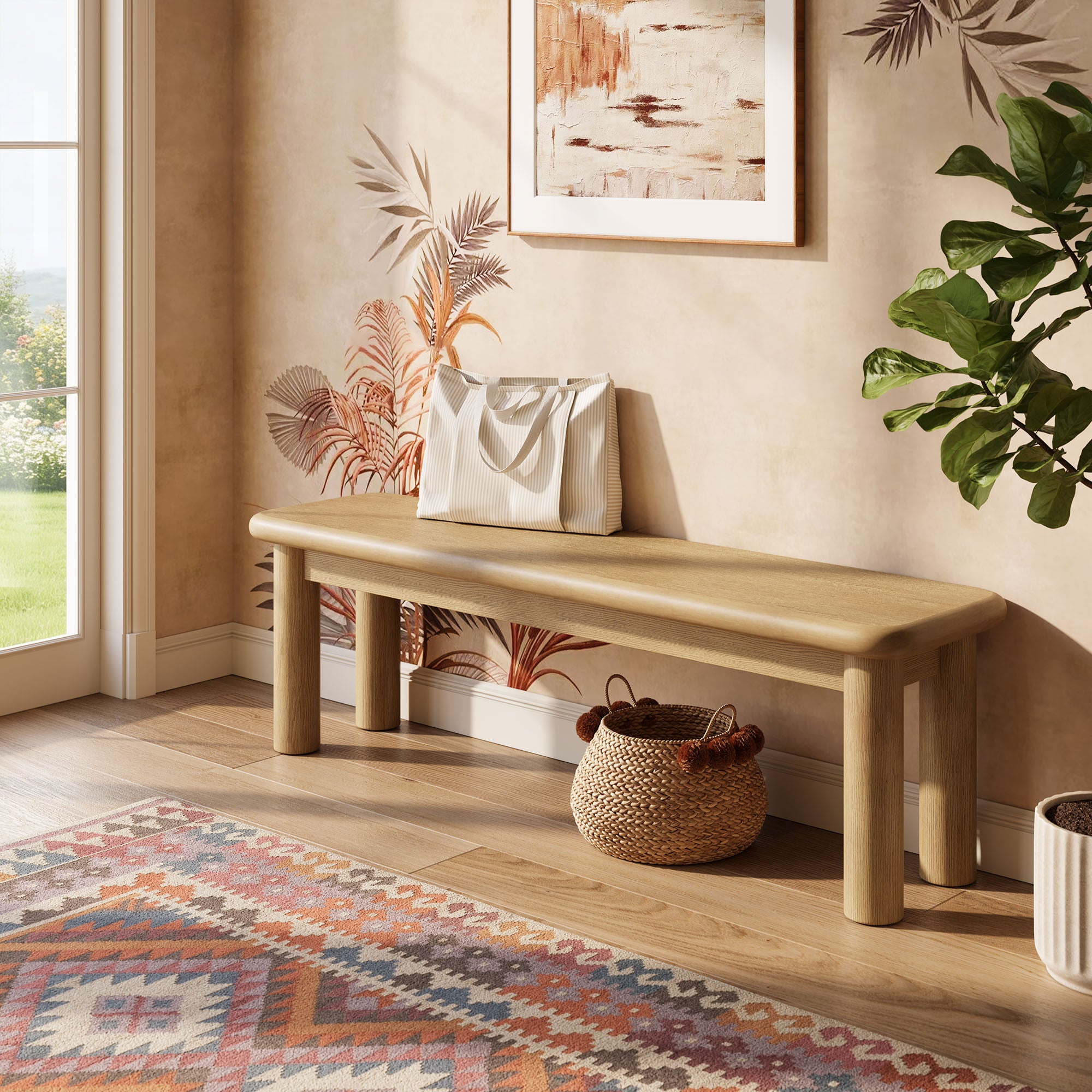 Alvia 58" Wood Bench