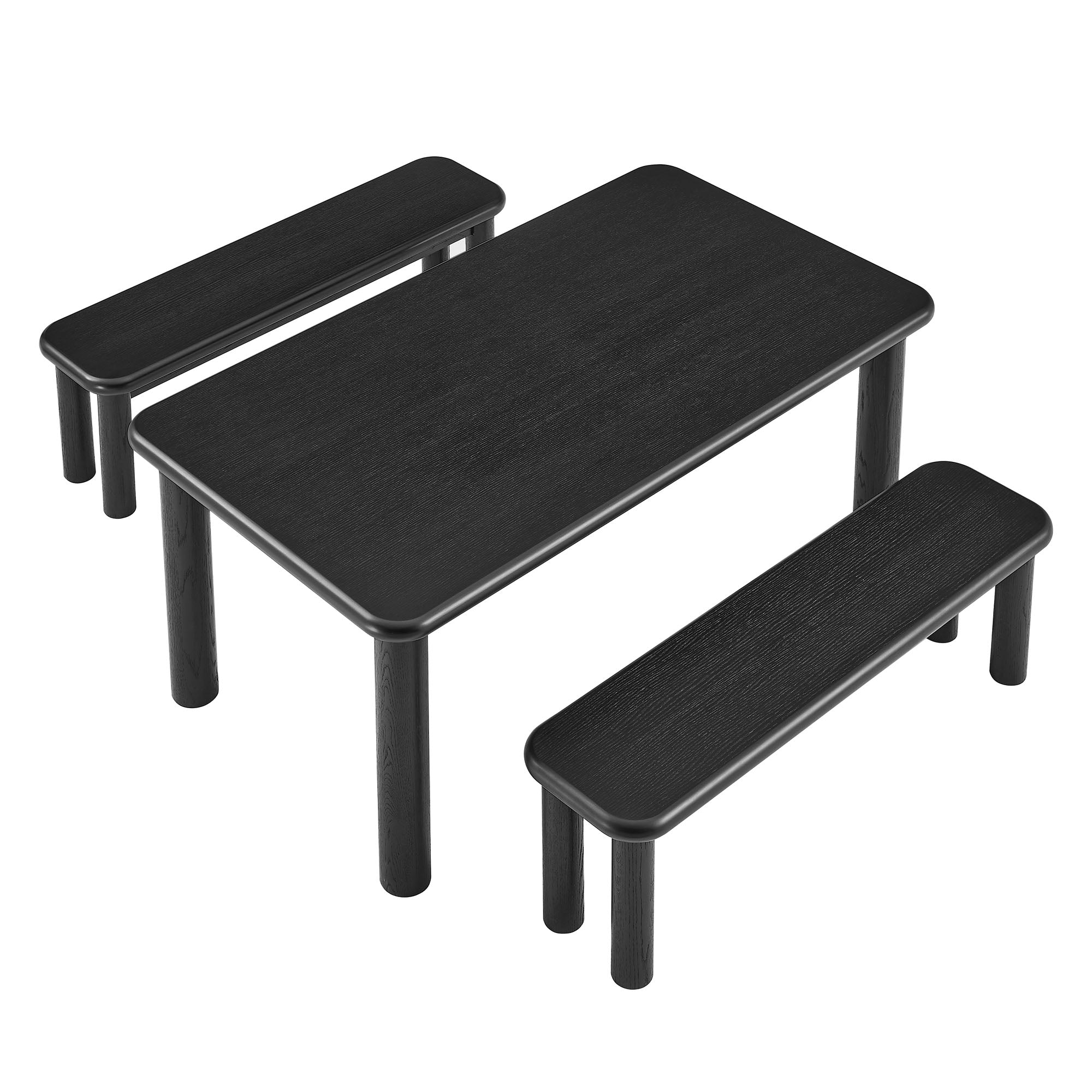 Alvia 3-Piece Wood Dining Table and Benches Set