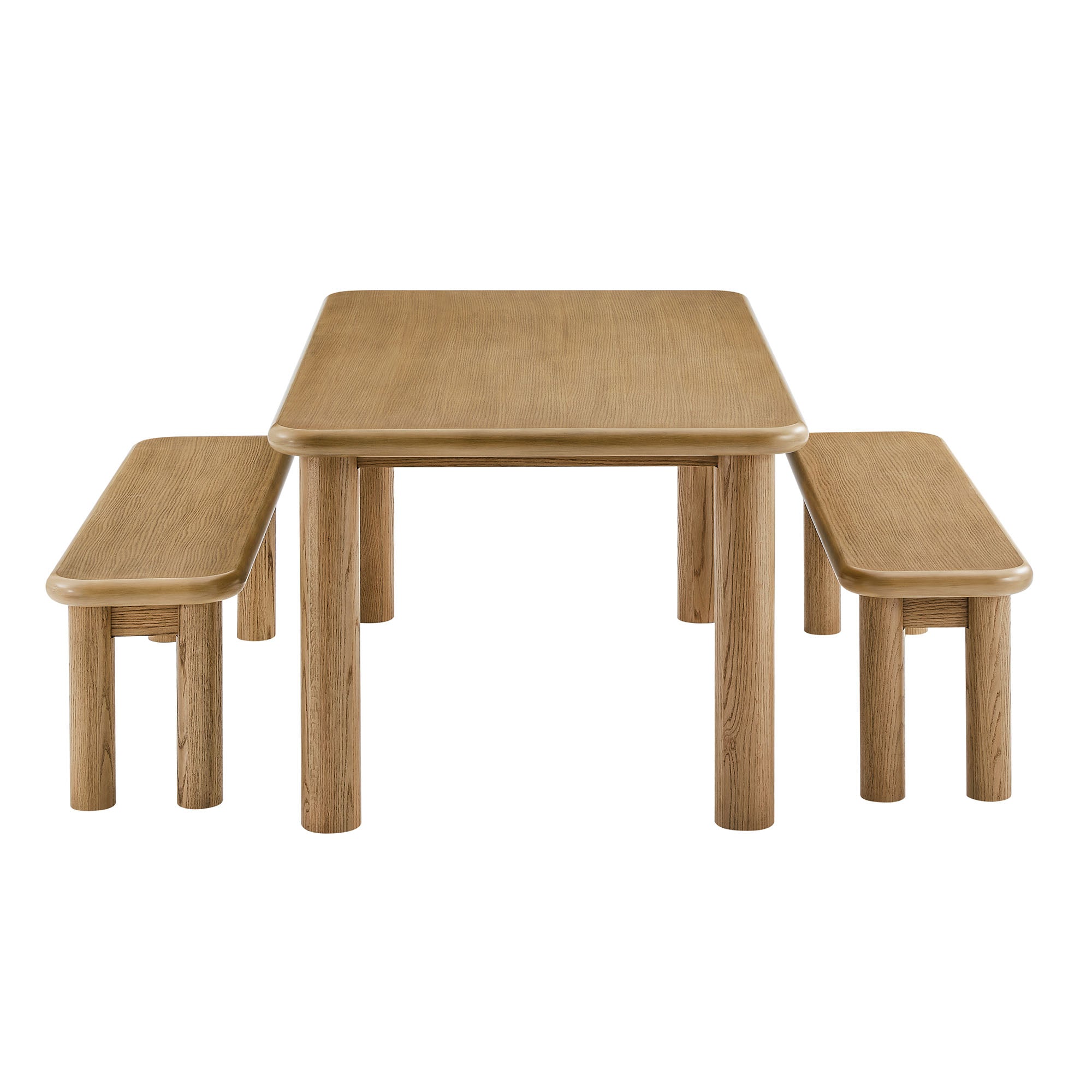 Alvia 3-Piece Wood Dining Table and Benches Set
