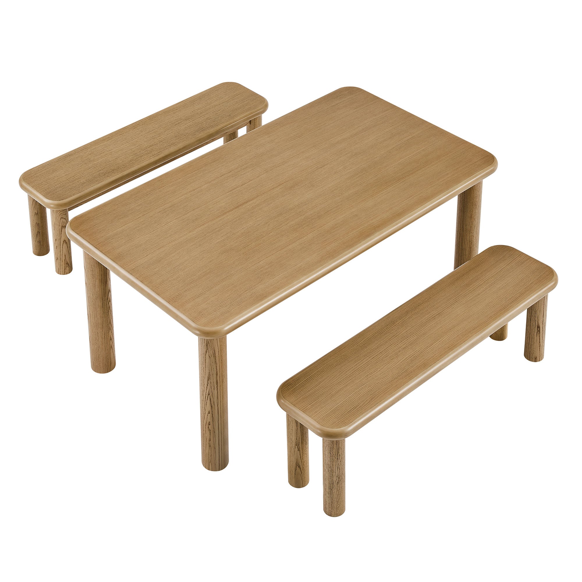 Alvia 3-Piece Wood Dining Table and Benches Set