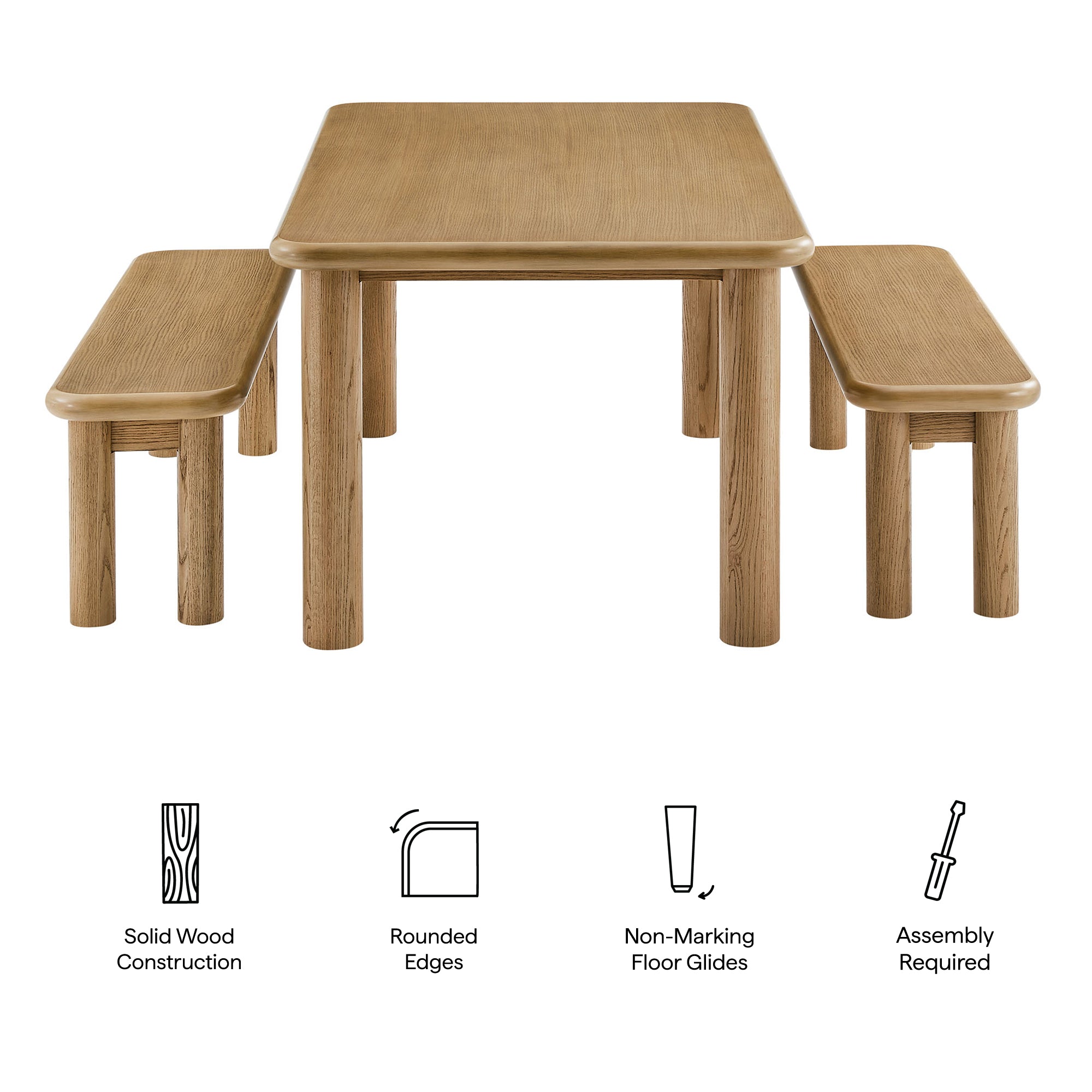 Alvia 3-Piece Wood Dining Table and Benches Set