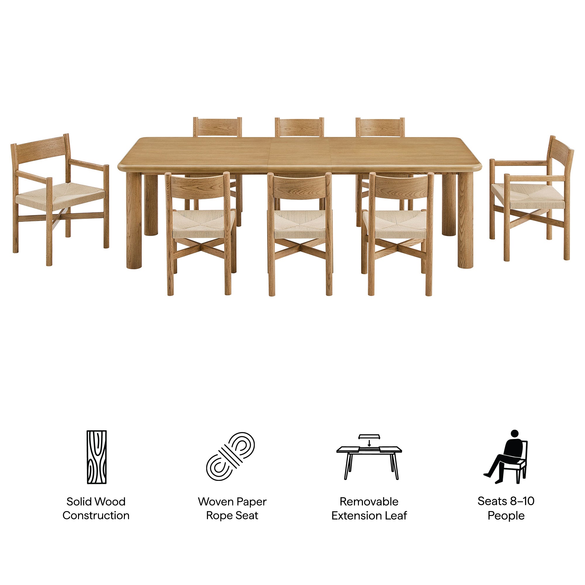 Alvia 9-Piece Wood Extendable Dining Table and Chairs Set