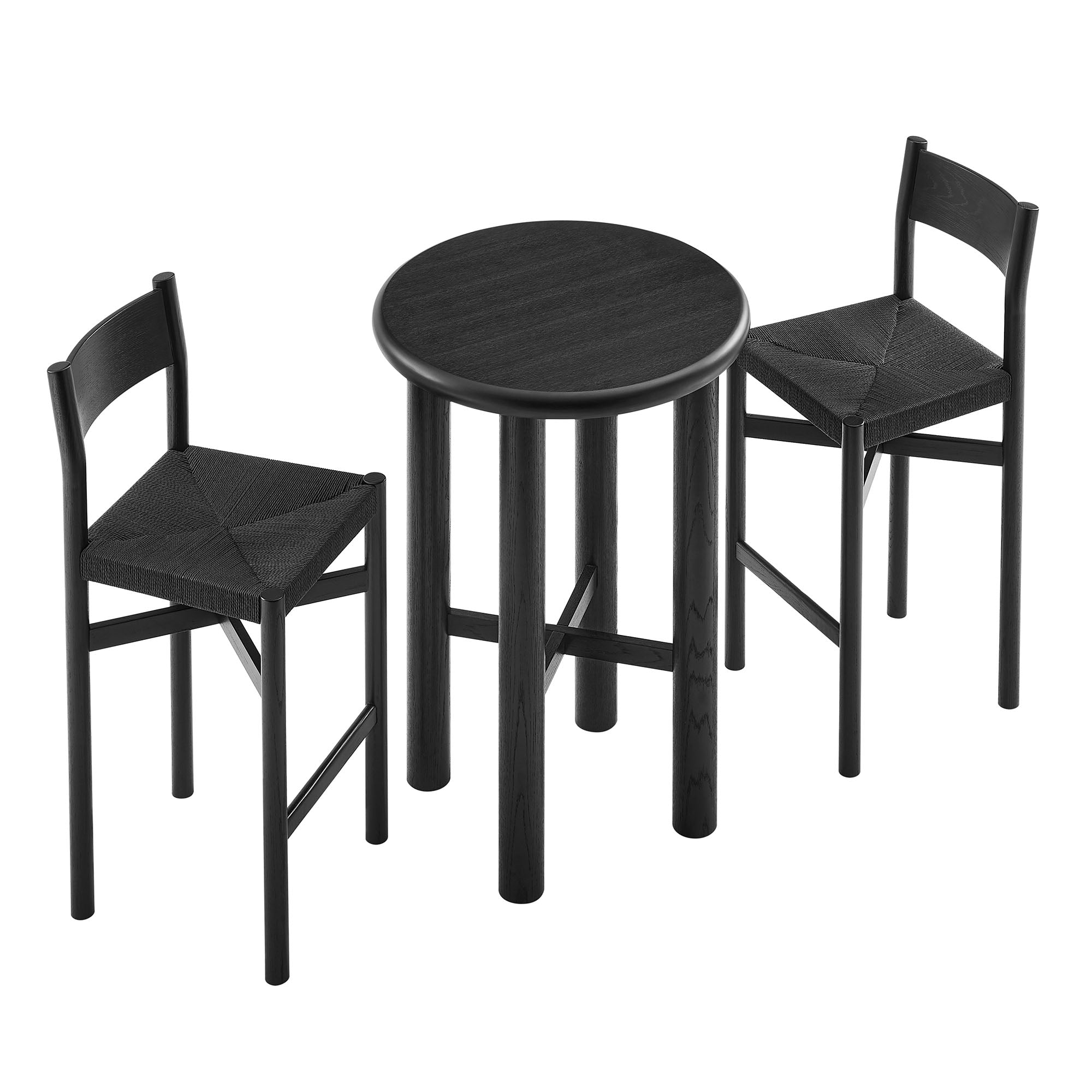 Alvia 3-Piece Round Wood Bar Table With Bar Stools Set