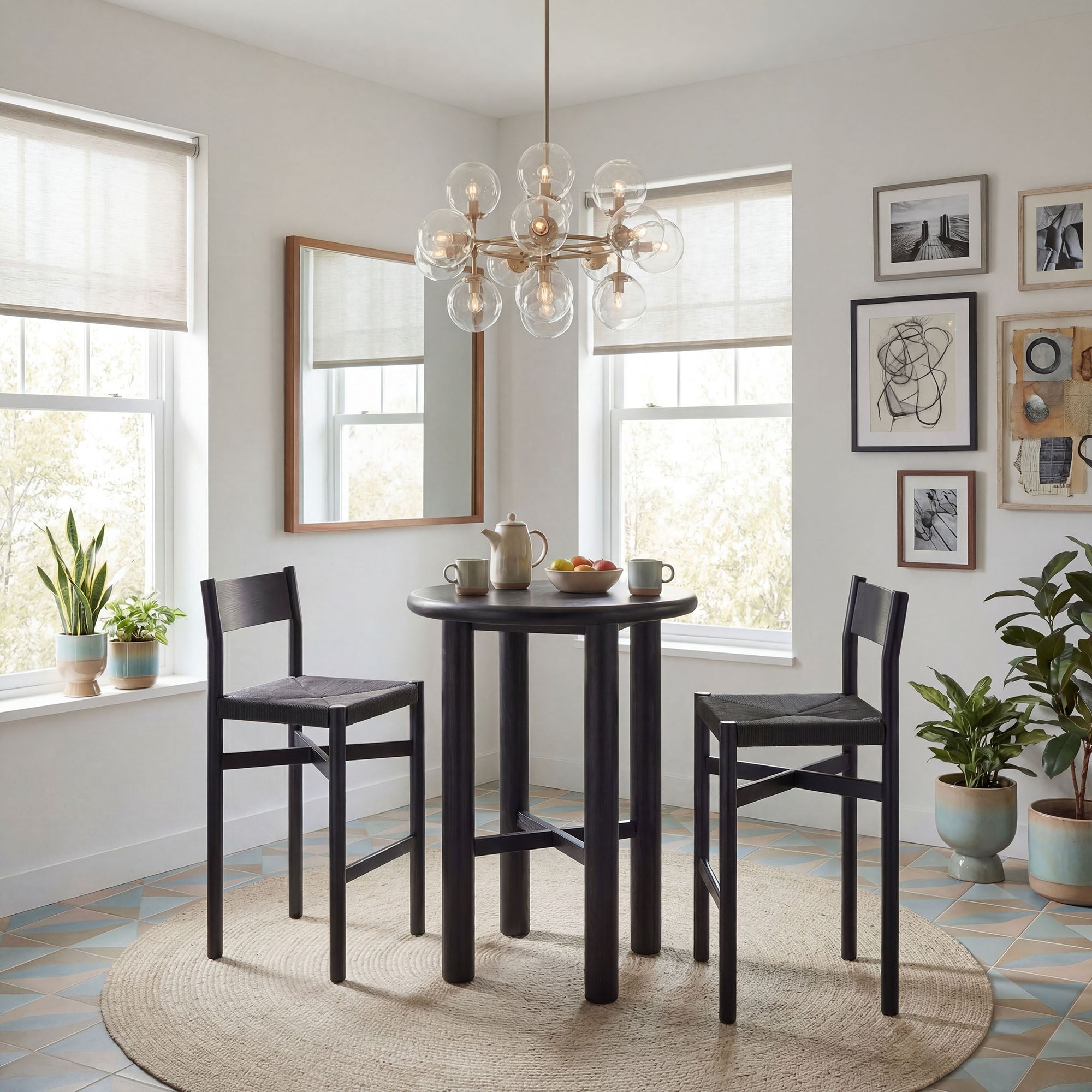 Alvia 3-Piece Round Wood Bar Table With Bar Stools Set