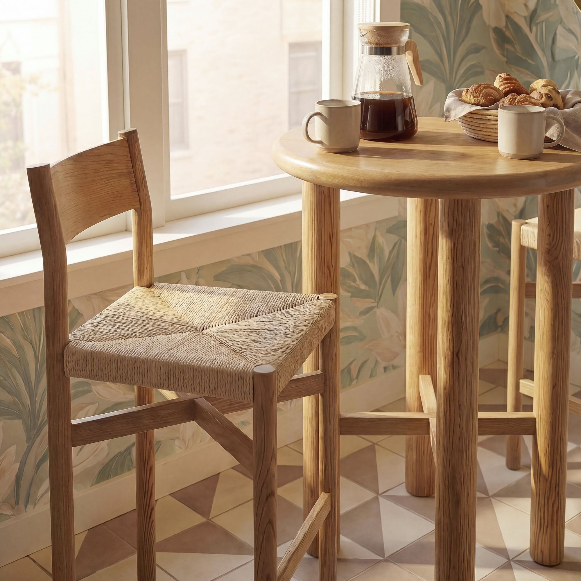 Alvia 3-Piece Round Wood Bar Table With Bar Stools Set