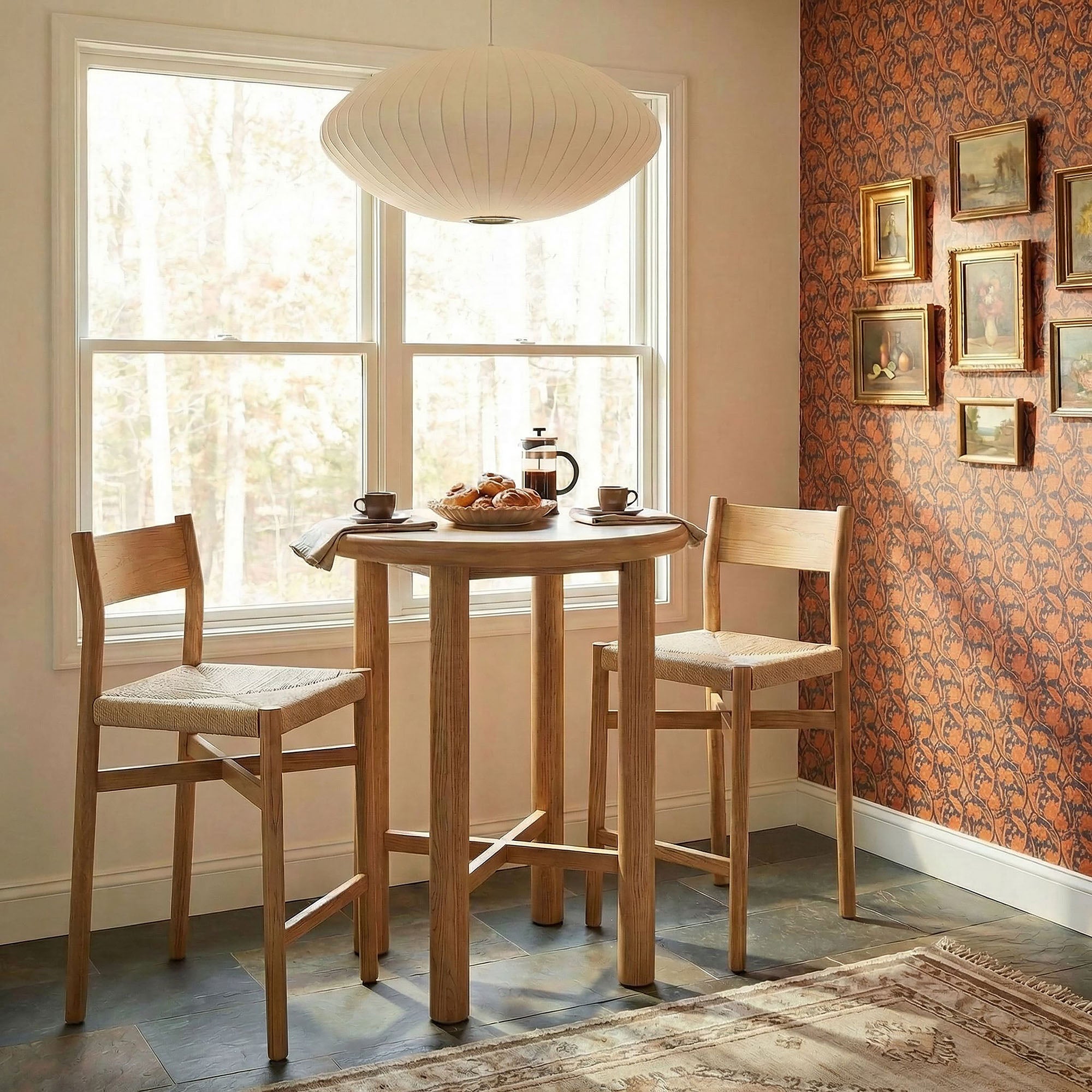 Alvia 3-Piece Round Wood Bar Table With Bar Stools Set