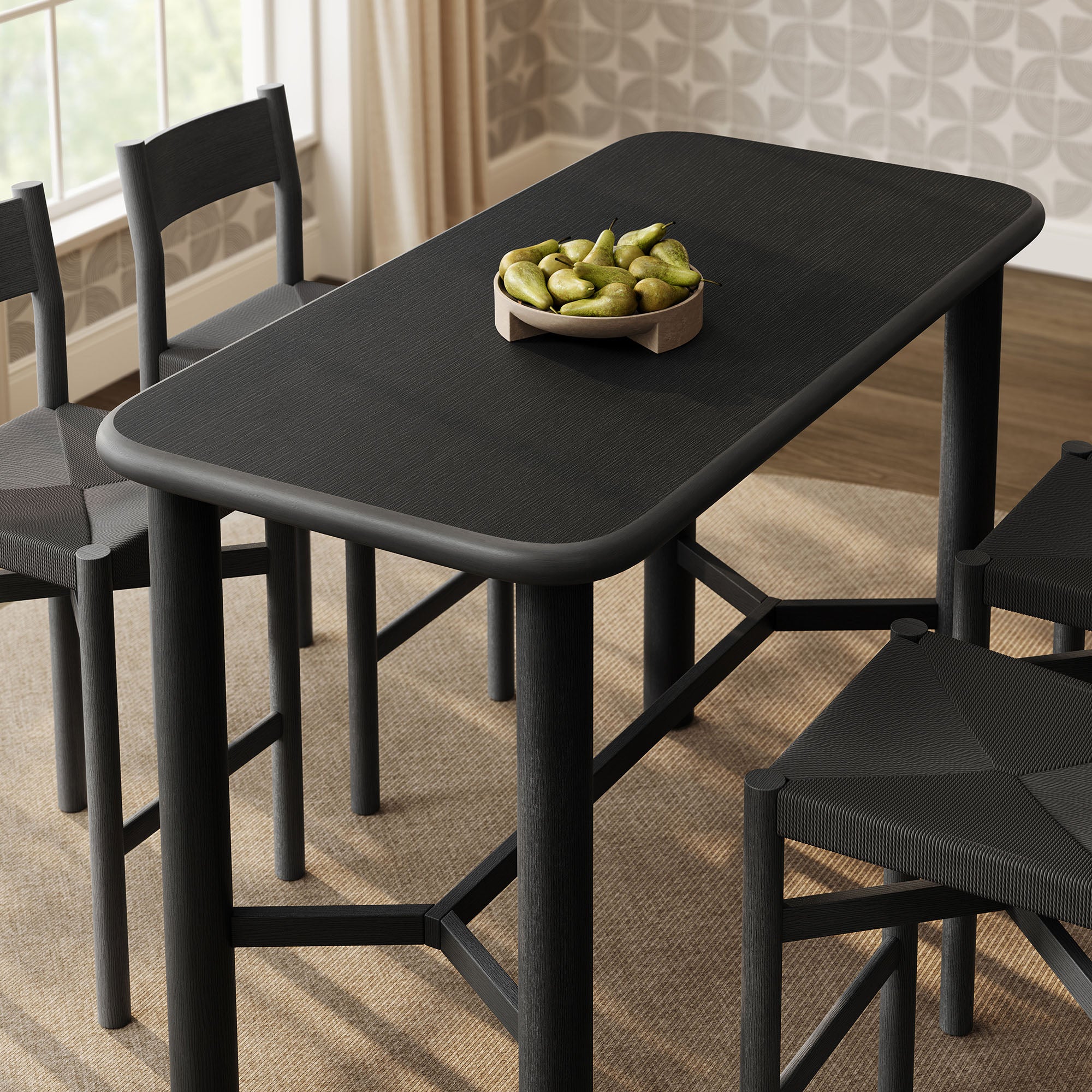 Alvia 5-Piece Rectangular Wood Bar Table With Bar Stools Set