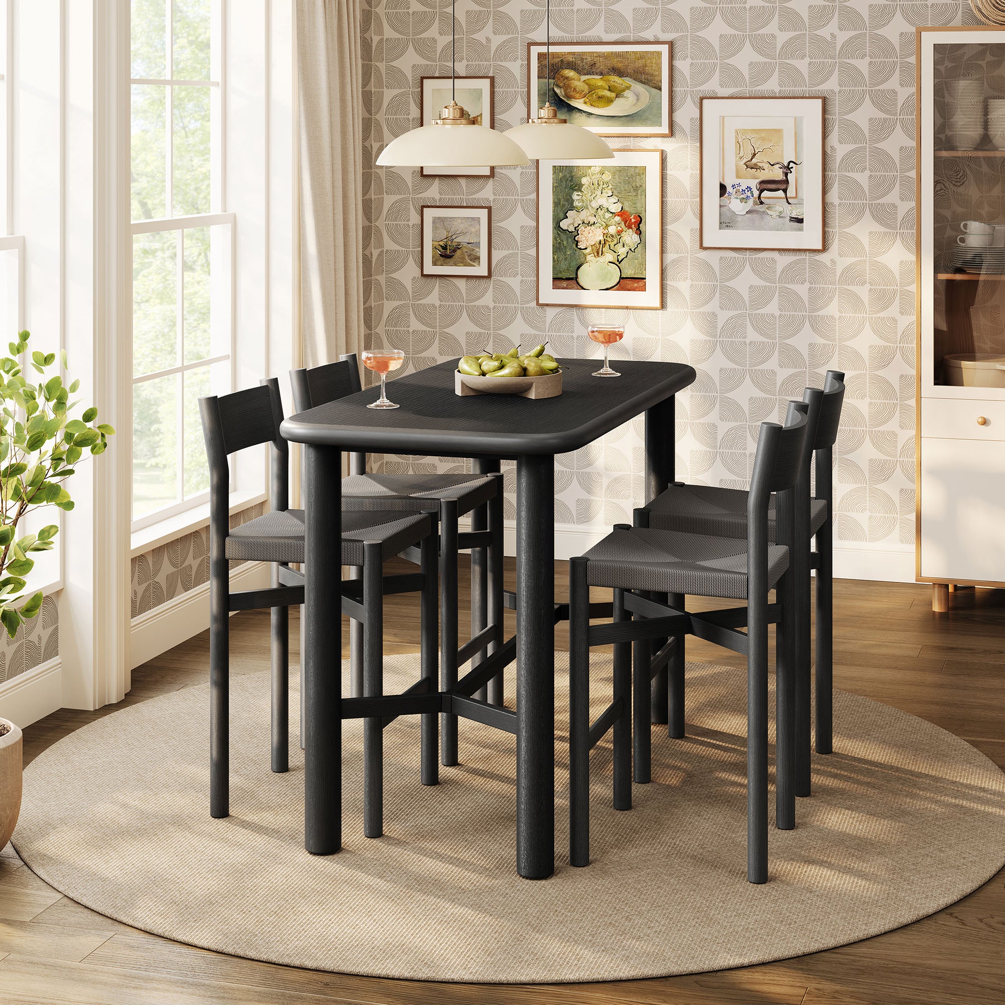 Alvia 5-Piece Rectangular Wood Bar Table With Bar Stools Set