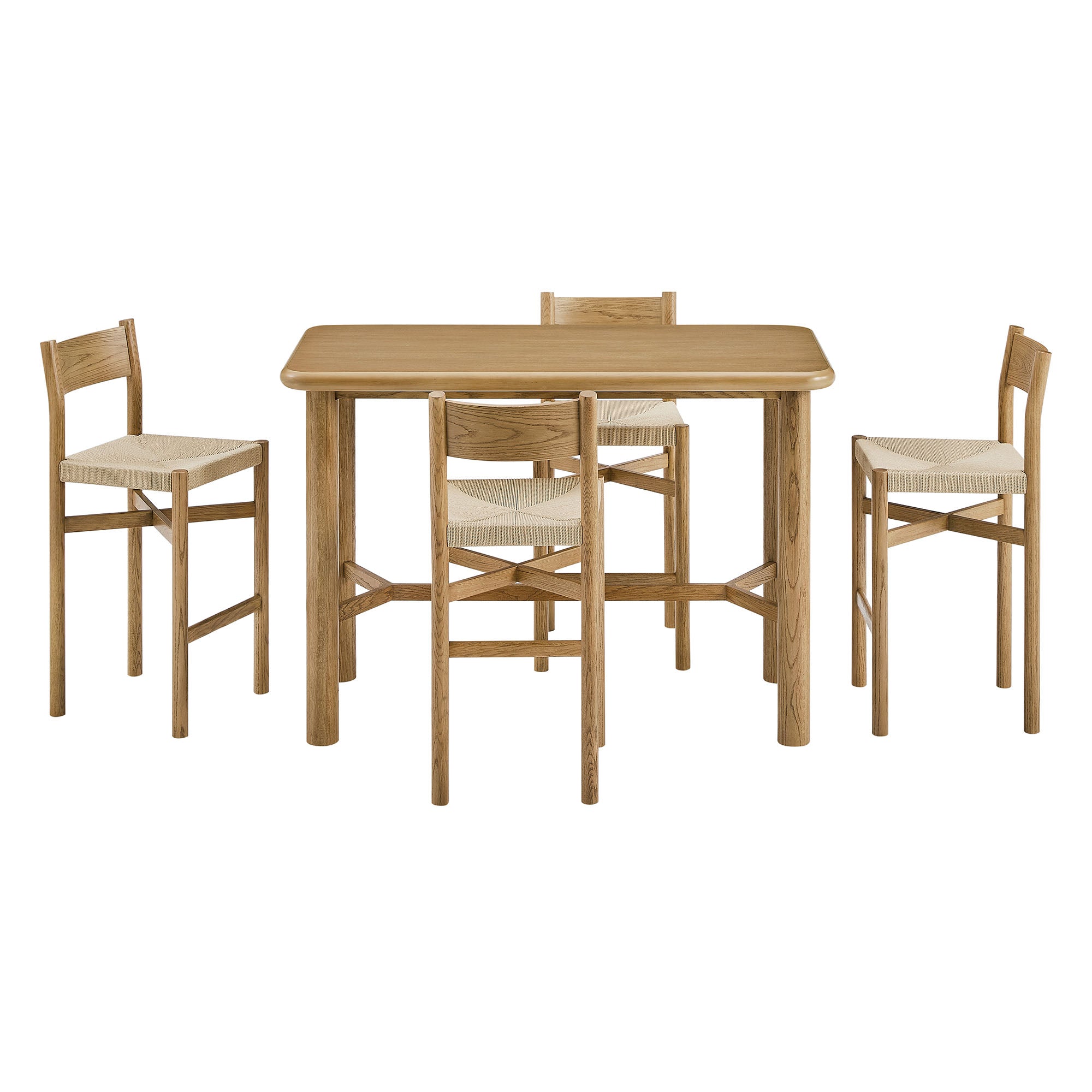 Alvia 5-Piece Rectangular Wood Bar Table With Bar Stools Set