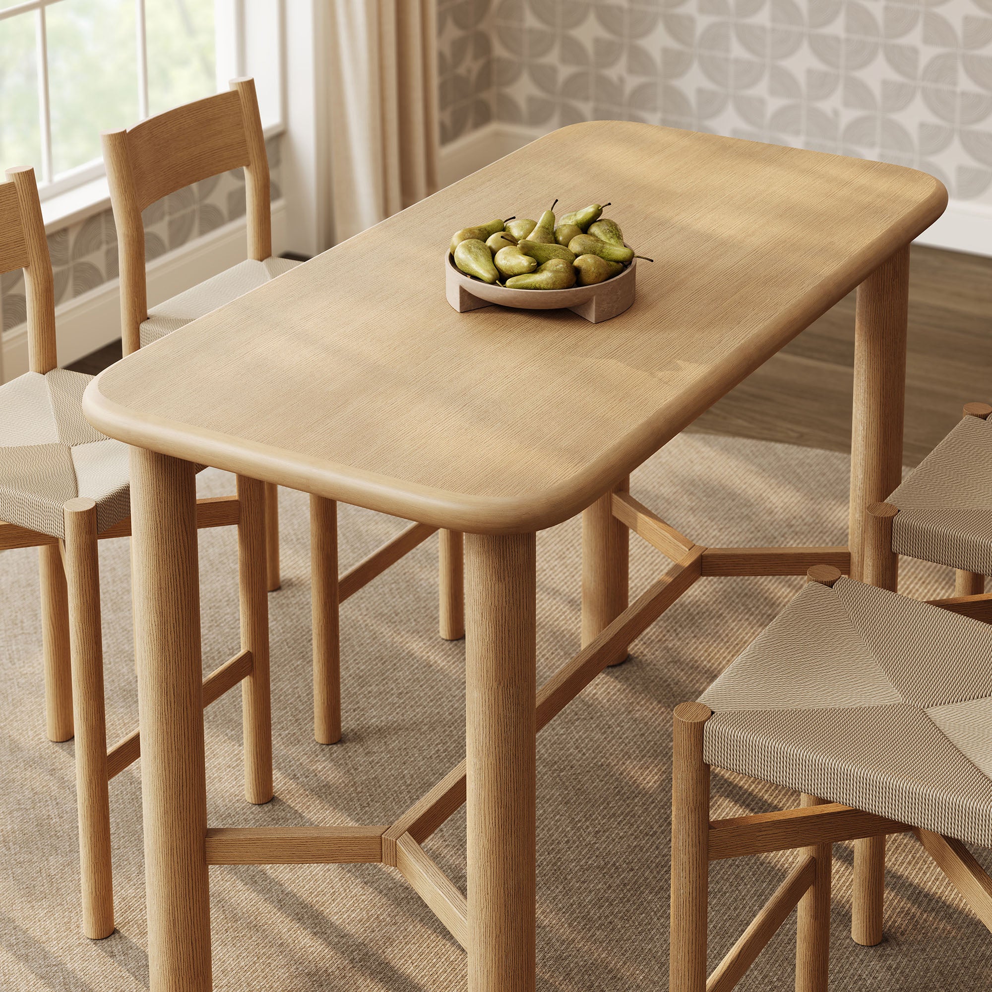 Alvia 5-Piece Rectangular Wood Bar Table With Bar Stools Set