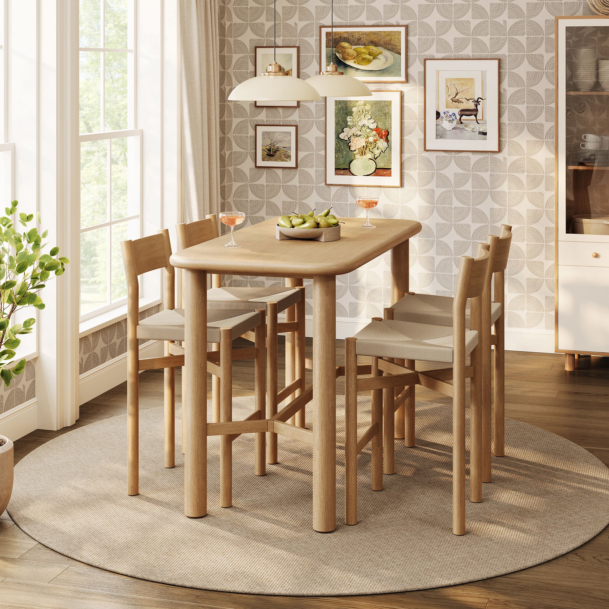 Alvia 5-Piece Rectangular Wood Bar Table With Bar Stools Set