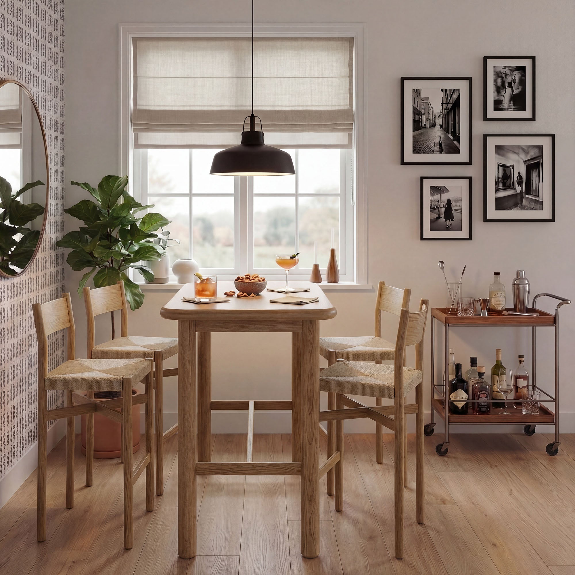 Alvia 5-Piece Rectangular Wood Bar Table With Bar Stools Set