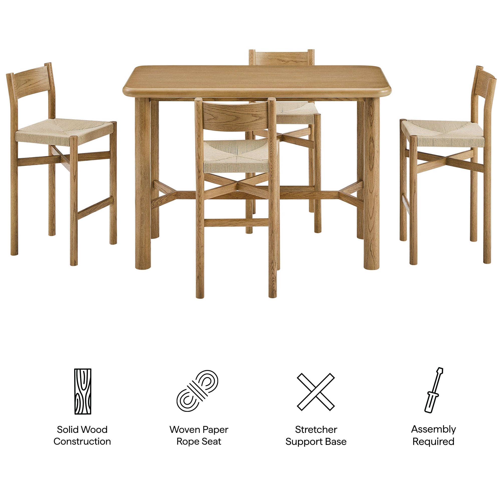 Alvia 5-Piece Rectangular Wood Bar Table With Bar Stools Set
