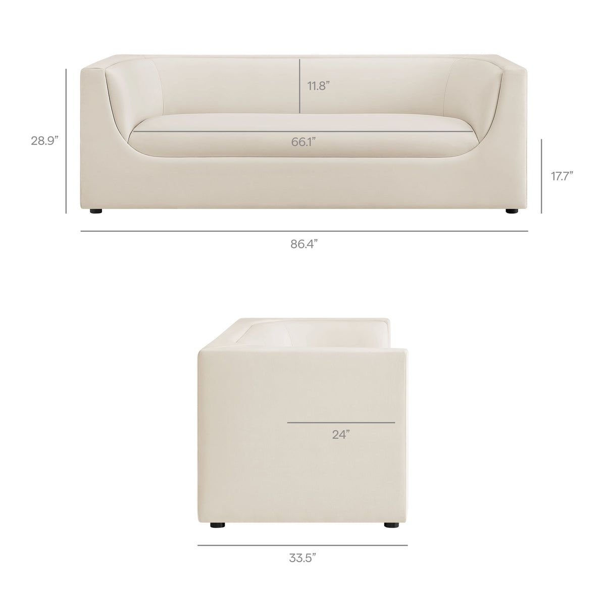 Hilda 86" Curved Back Performance Velvet Sofa