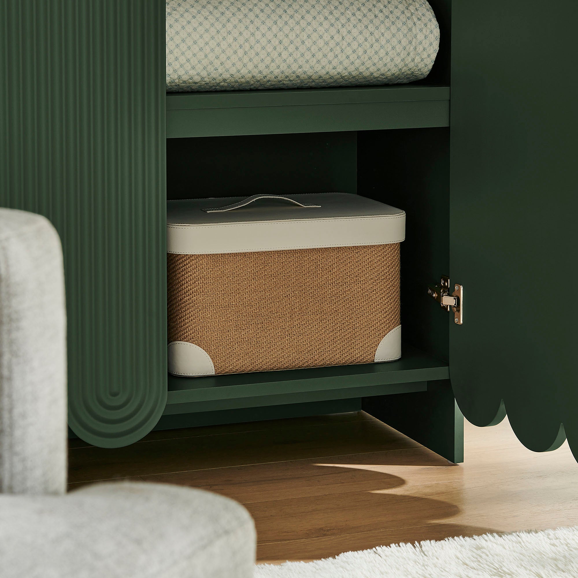 Dahlia 78 Inch Fluted and Scalloped Arched Storage Cabinet