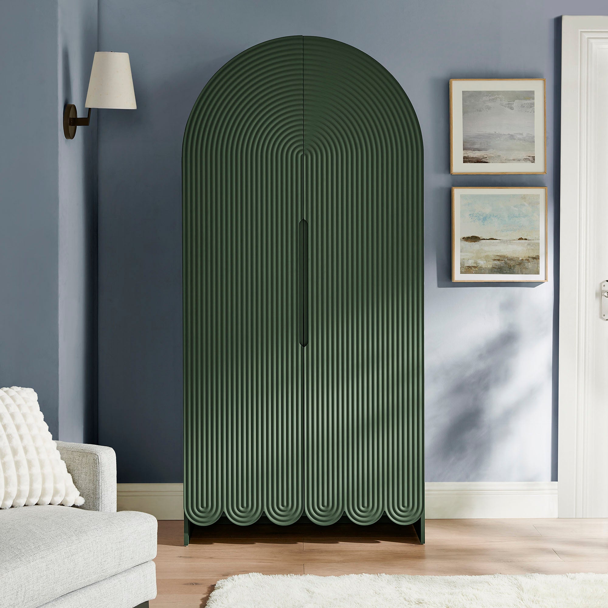 Dahlia 78 Inch Fluted and Scalloped Arched Storage Cabinet