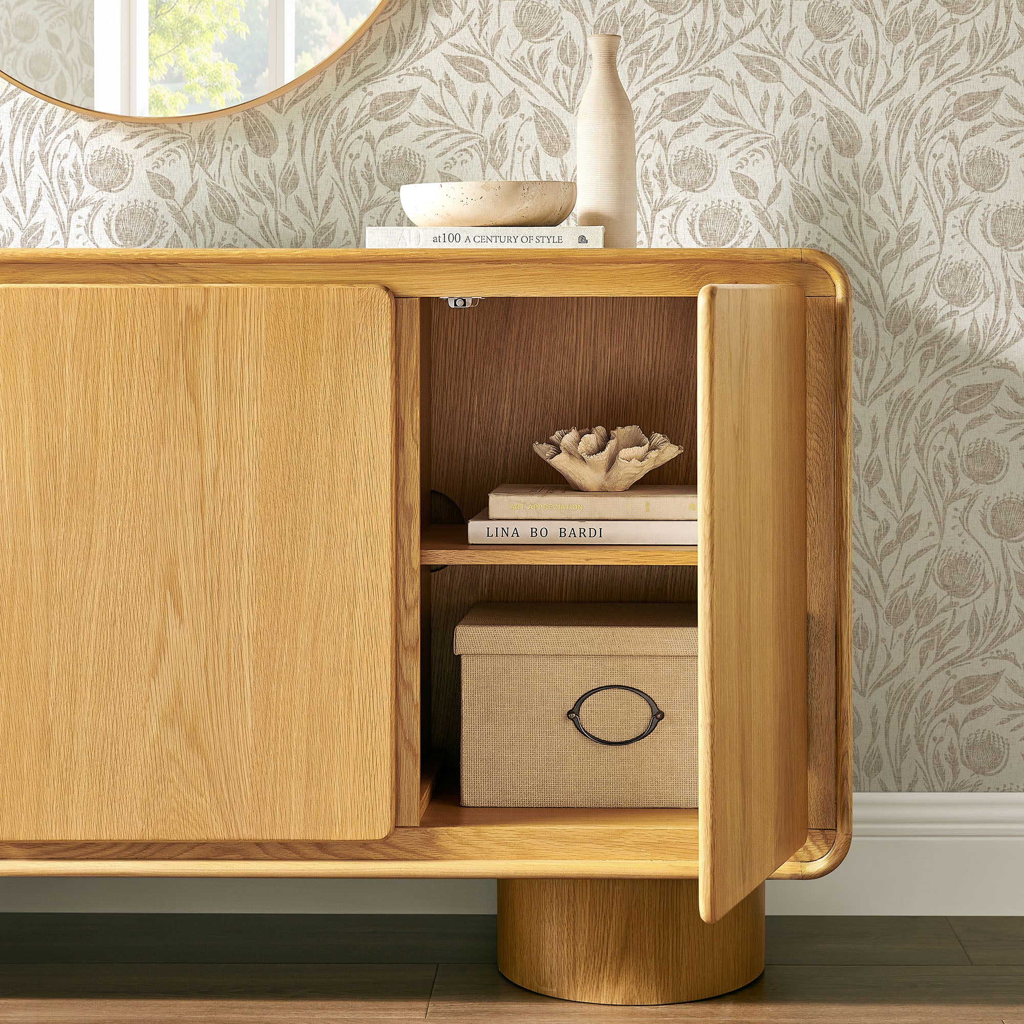 Lumo 3-Door Curved Wood Accent Cabinet