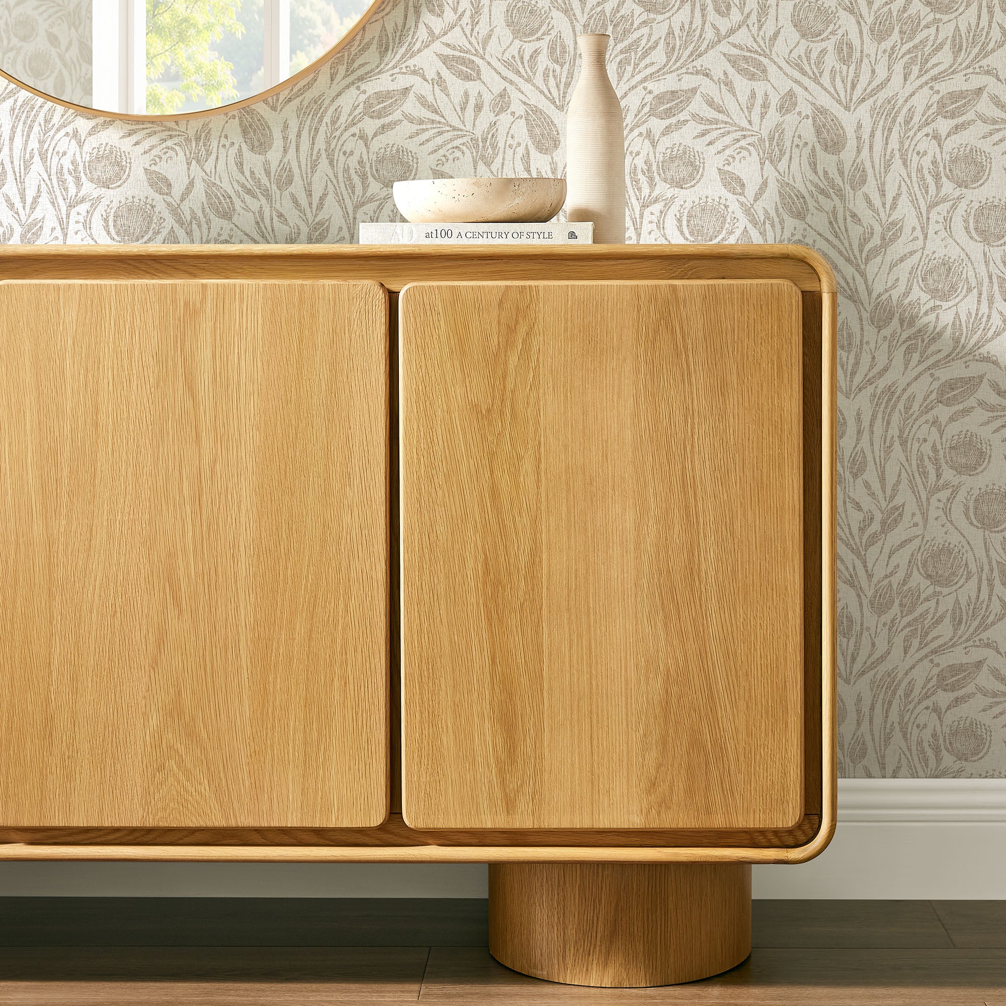 Lumo 3-Door Curved Wood Accent Cabinet