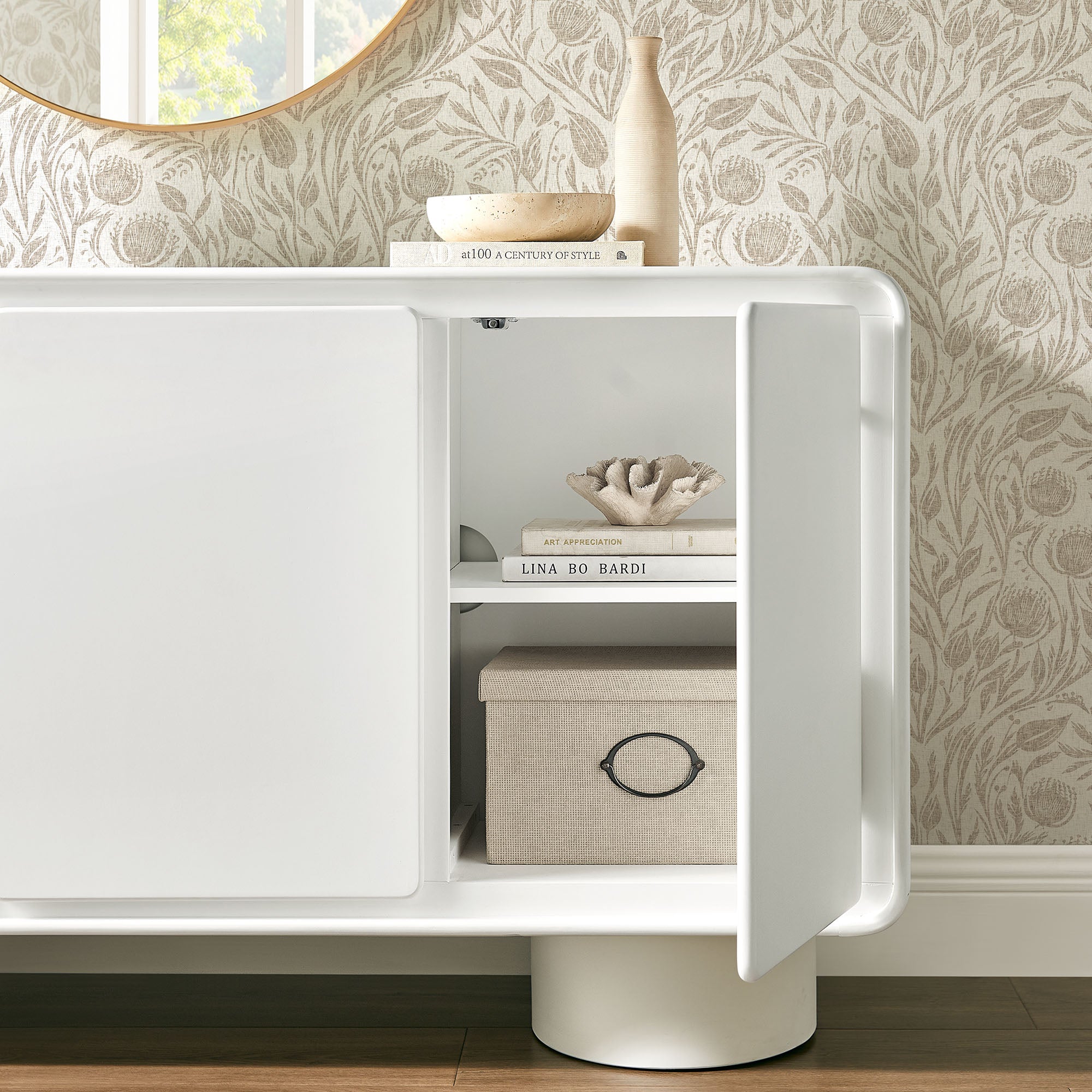 Lumo 3-Door Curved Wood Accent Cabinet