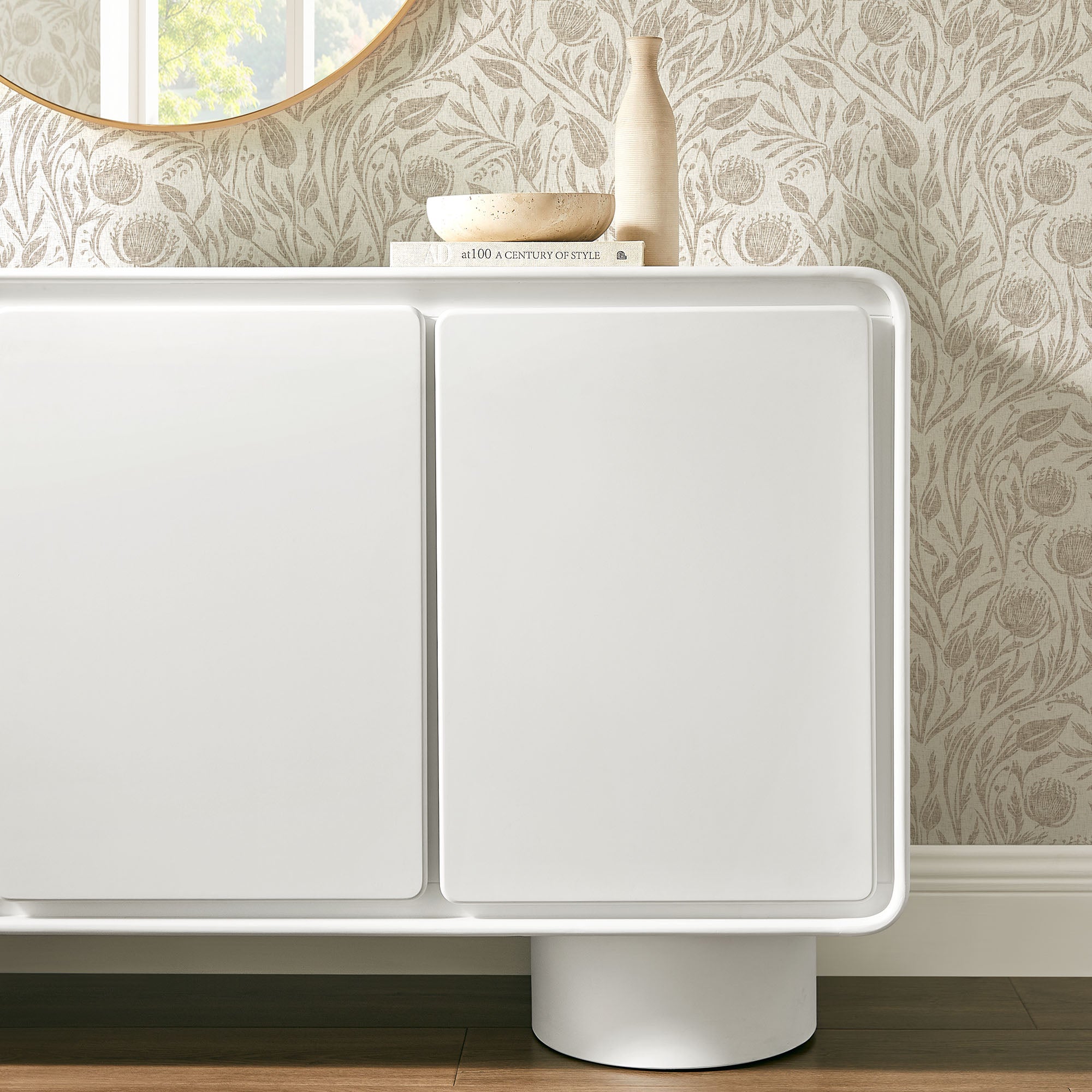 Lumo 3-Door Curved Wood Accent Cabinet