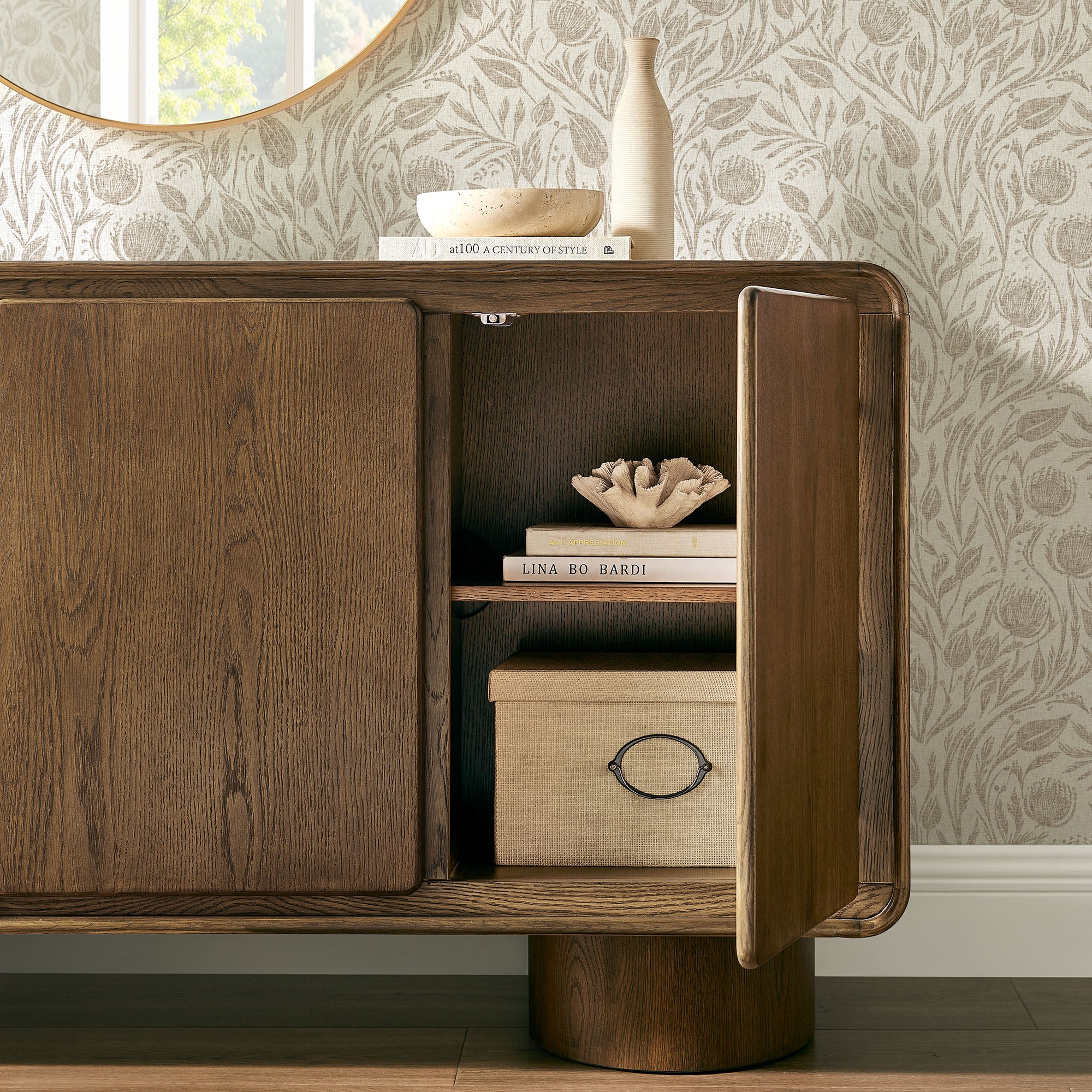 Lumo 3-Door Curved Wood Accent Cabinet