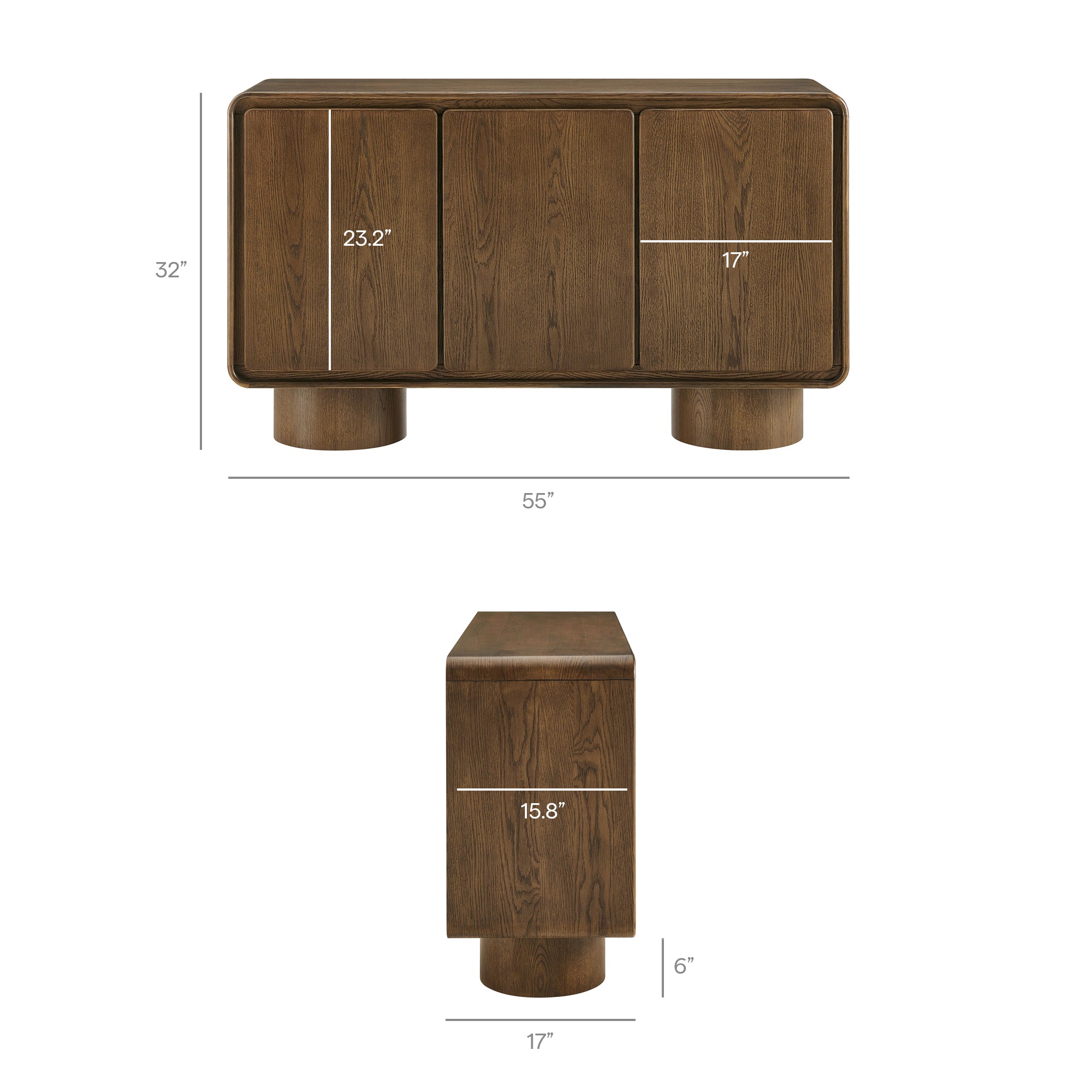 Lumo 3-Door Curved Wood Accent Cabinet