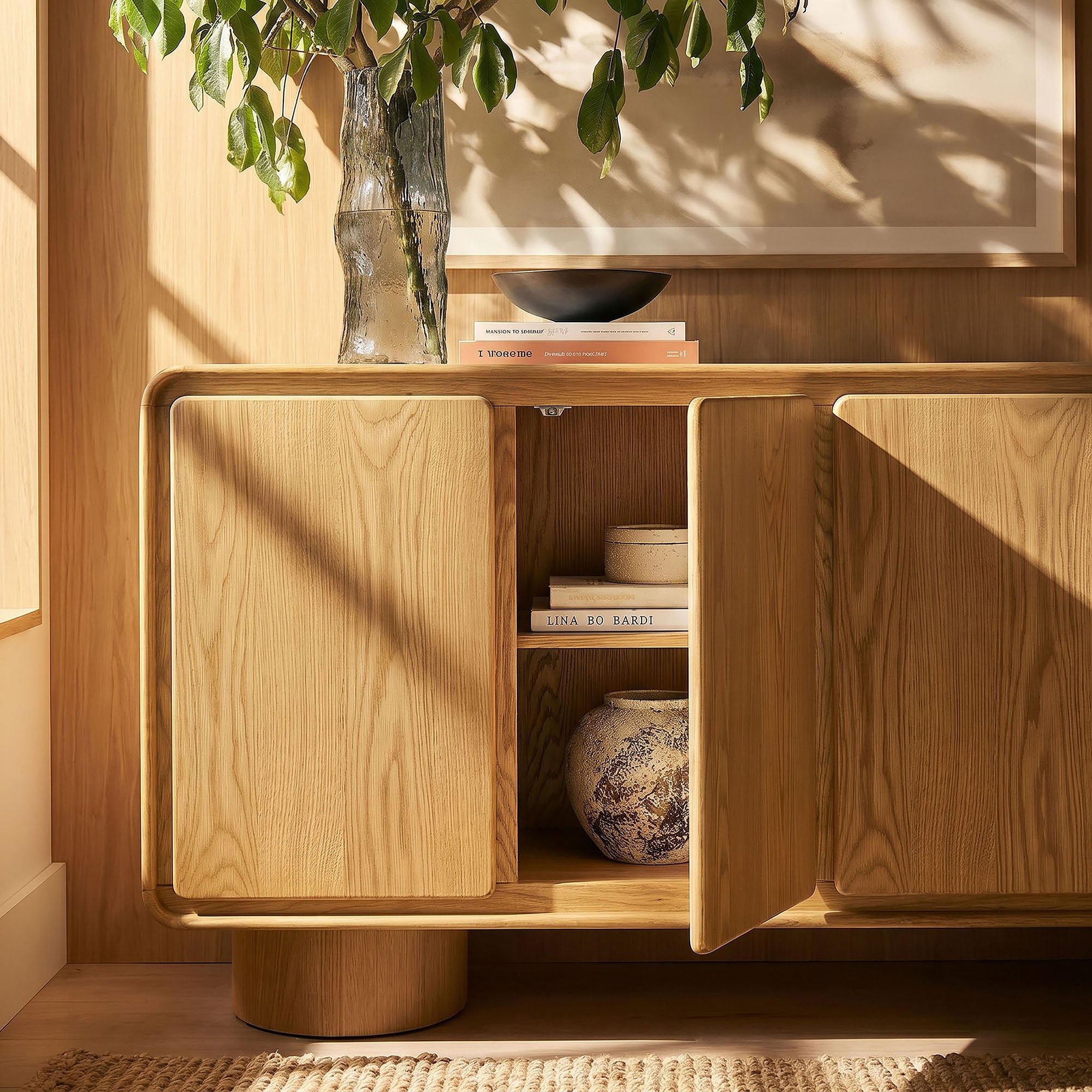 Lumo 4-Door Curved Wood Accent Cabinet