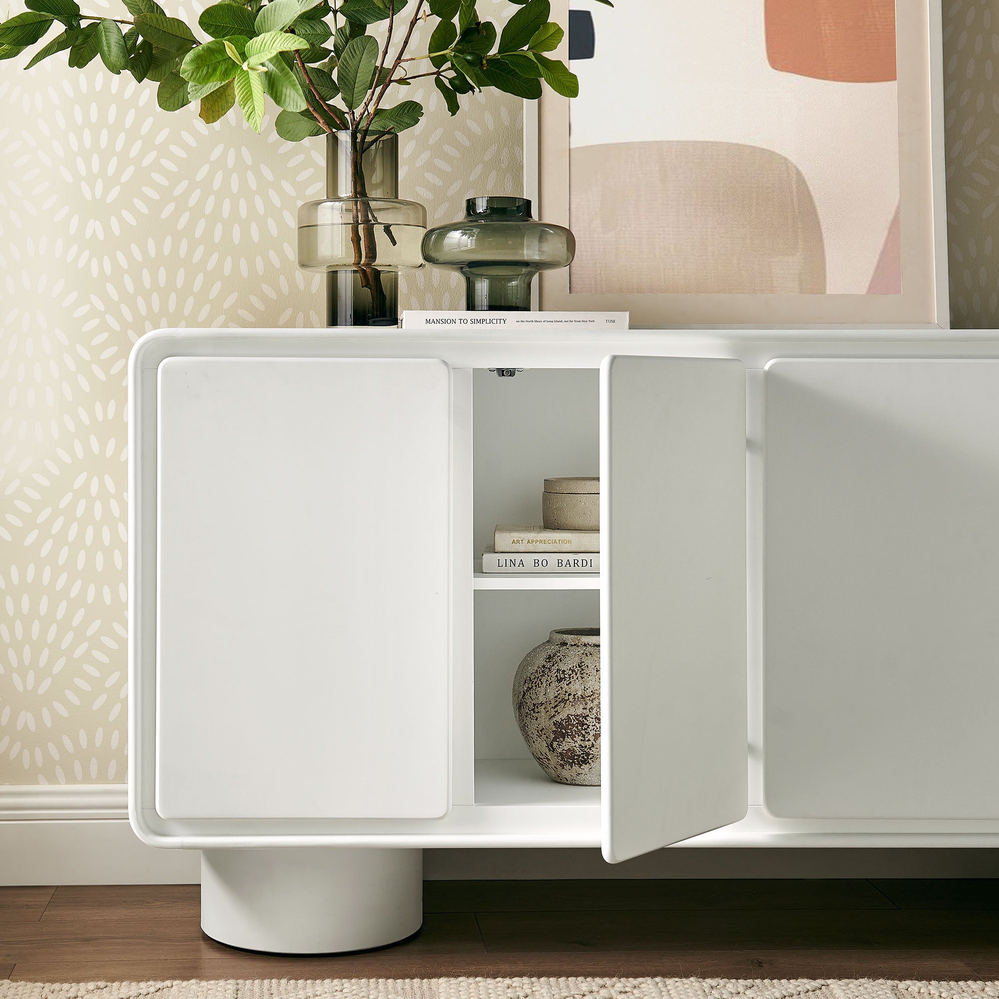 Lumo 4-Door Curved Wood Accent Cabinet