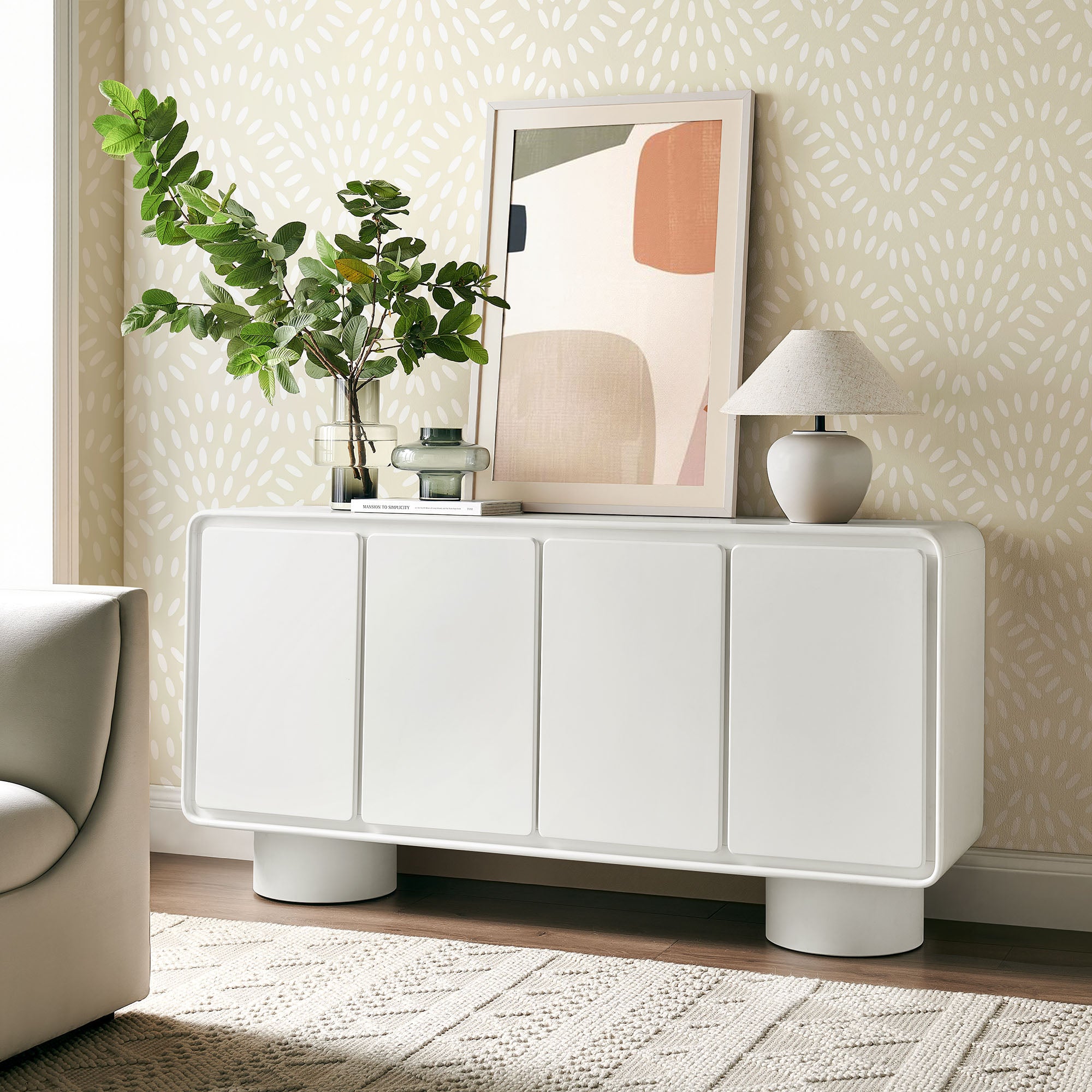 Lumo 4-Door Curved Wood Accent Cabinet