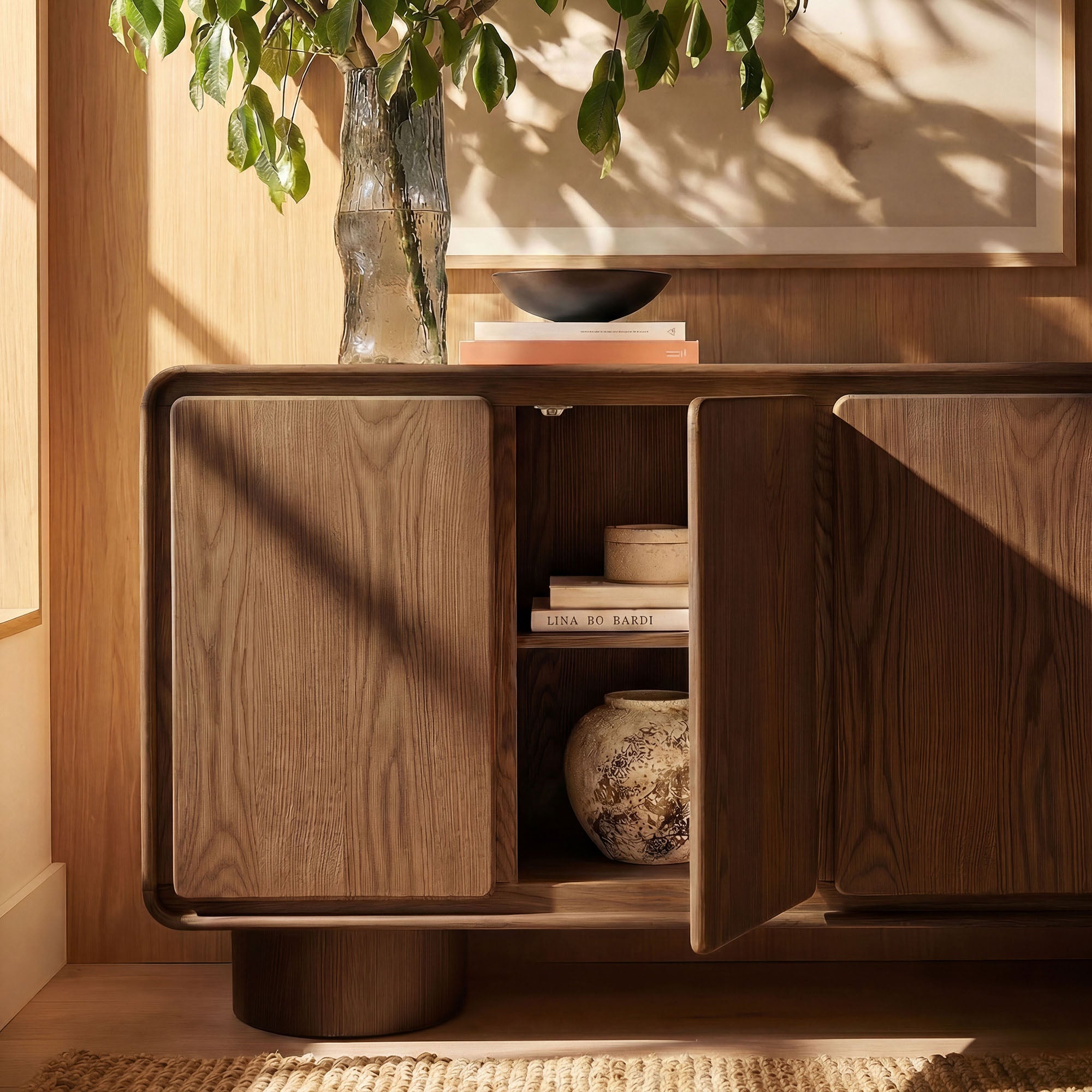 Lumo 4-Door Curved Wood Accent Cabinet
