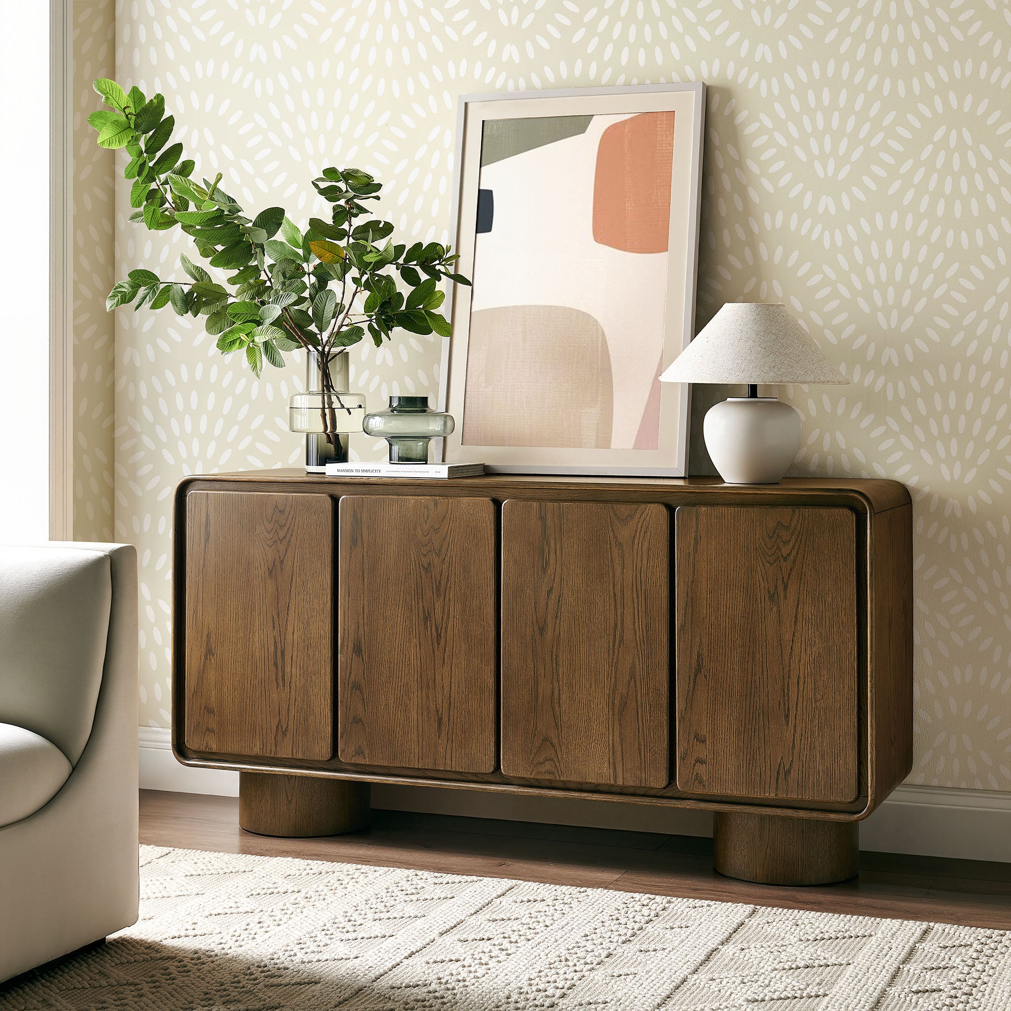 Lumo 4-Door Curved Wood Accent Cabinet