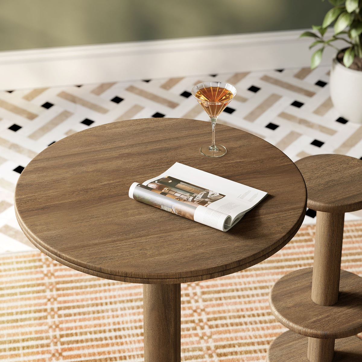 Neo 31 Inch Round Indoor - Outdoor Patio Patio Wood Bar Table