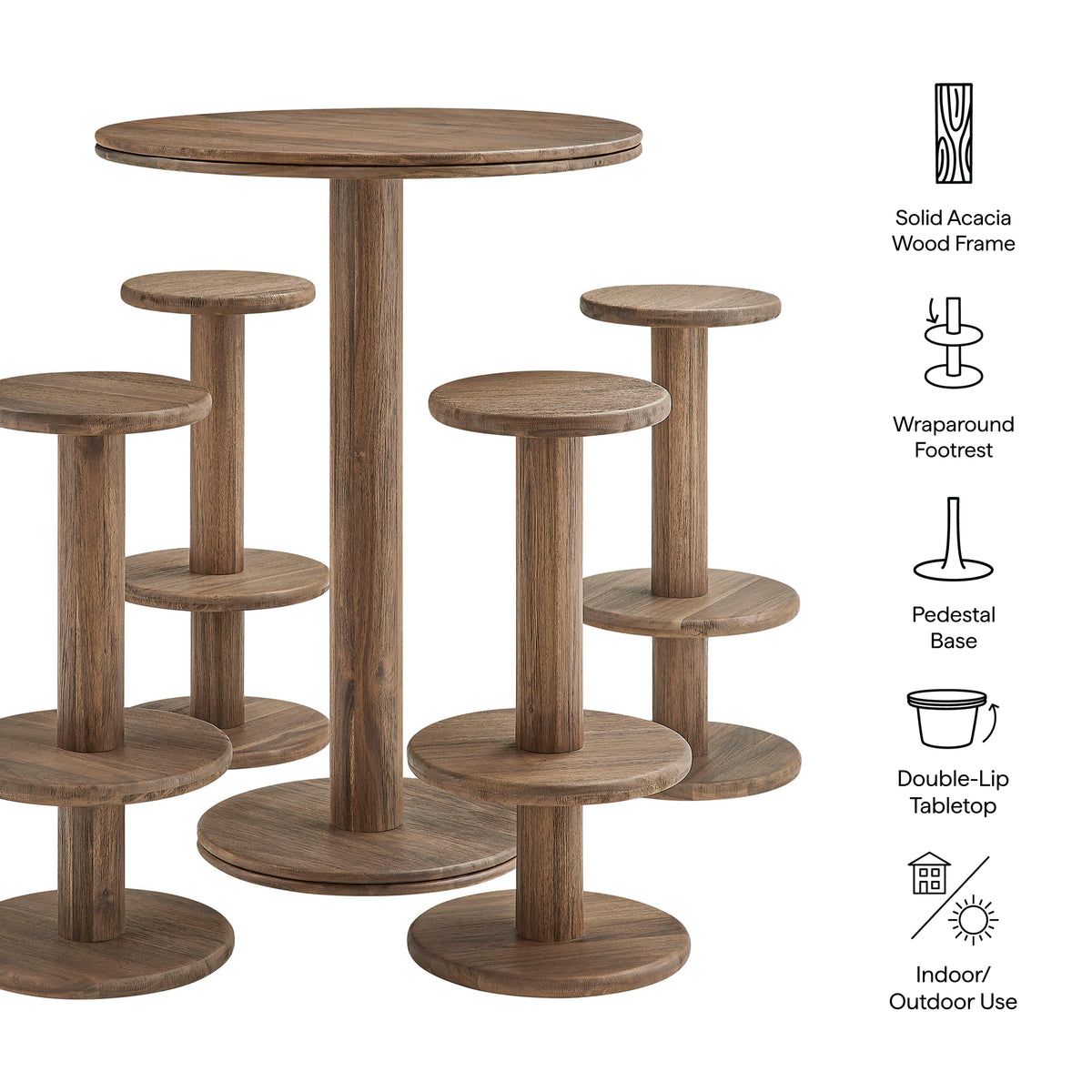 Neo 5-Piece Round Indoor - Outdoor Patio Round Patio Bar Table And Stool Set