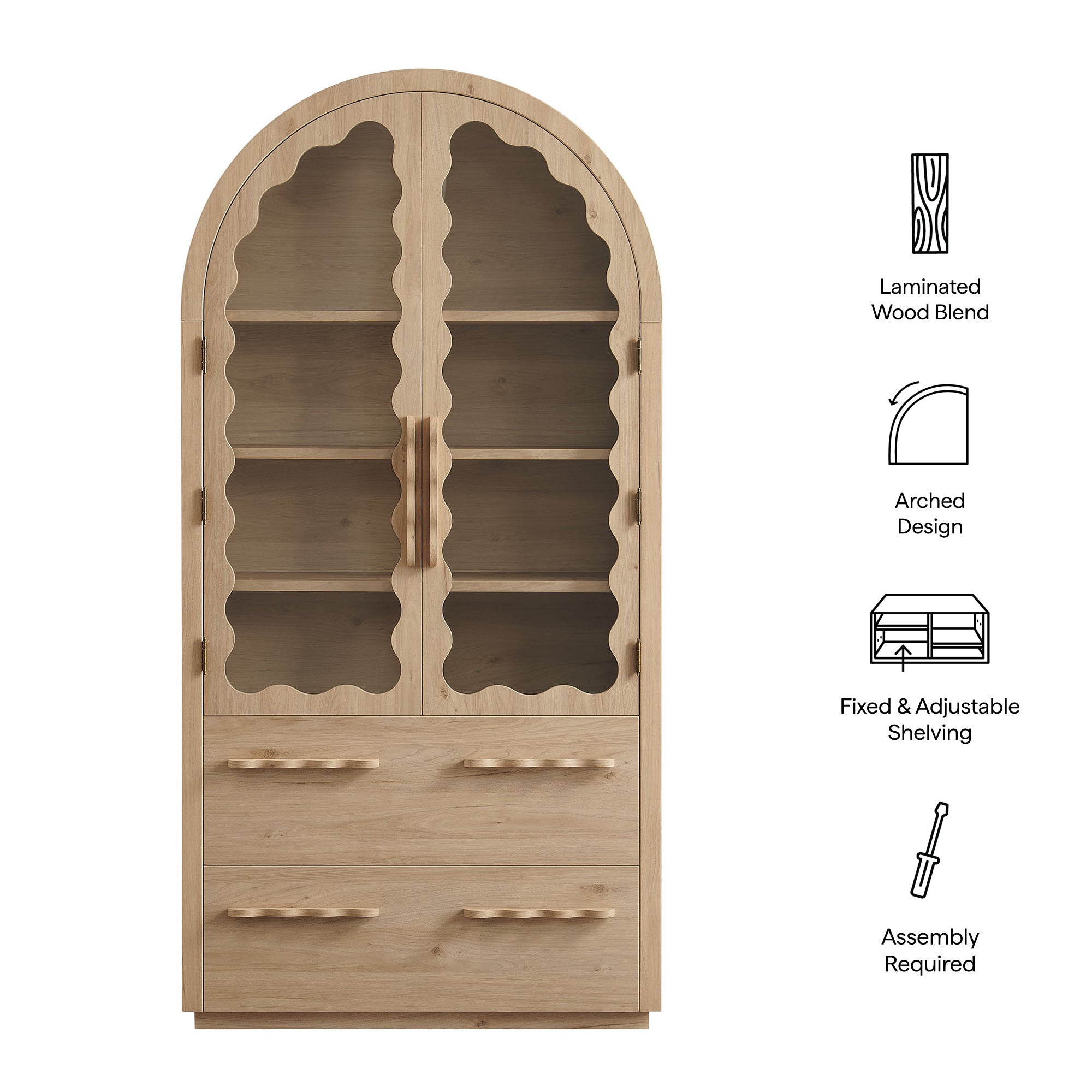Rory 76 Inch Arched Kitchen Pantry Display Cabinet